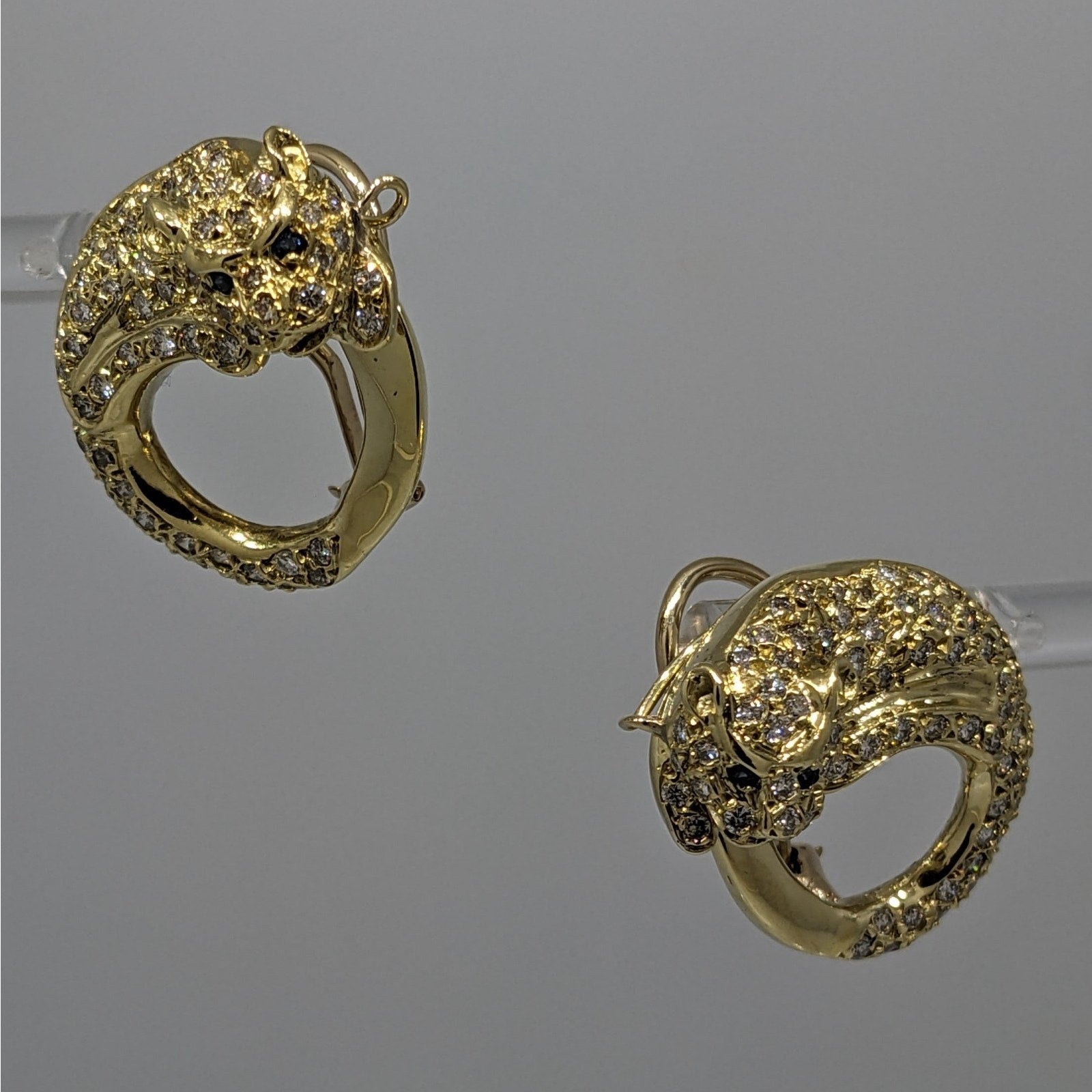 Circle Panther Earrings with Pave Diamonds in 18k & 14k Yellow Gold