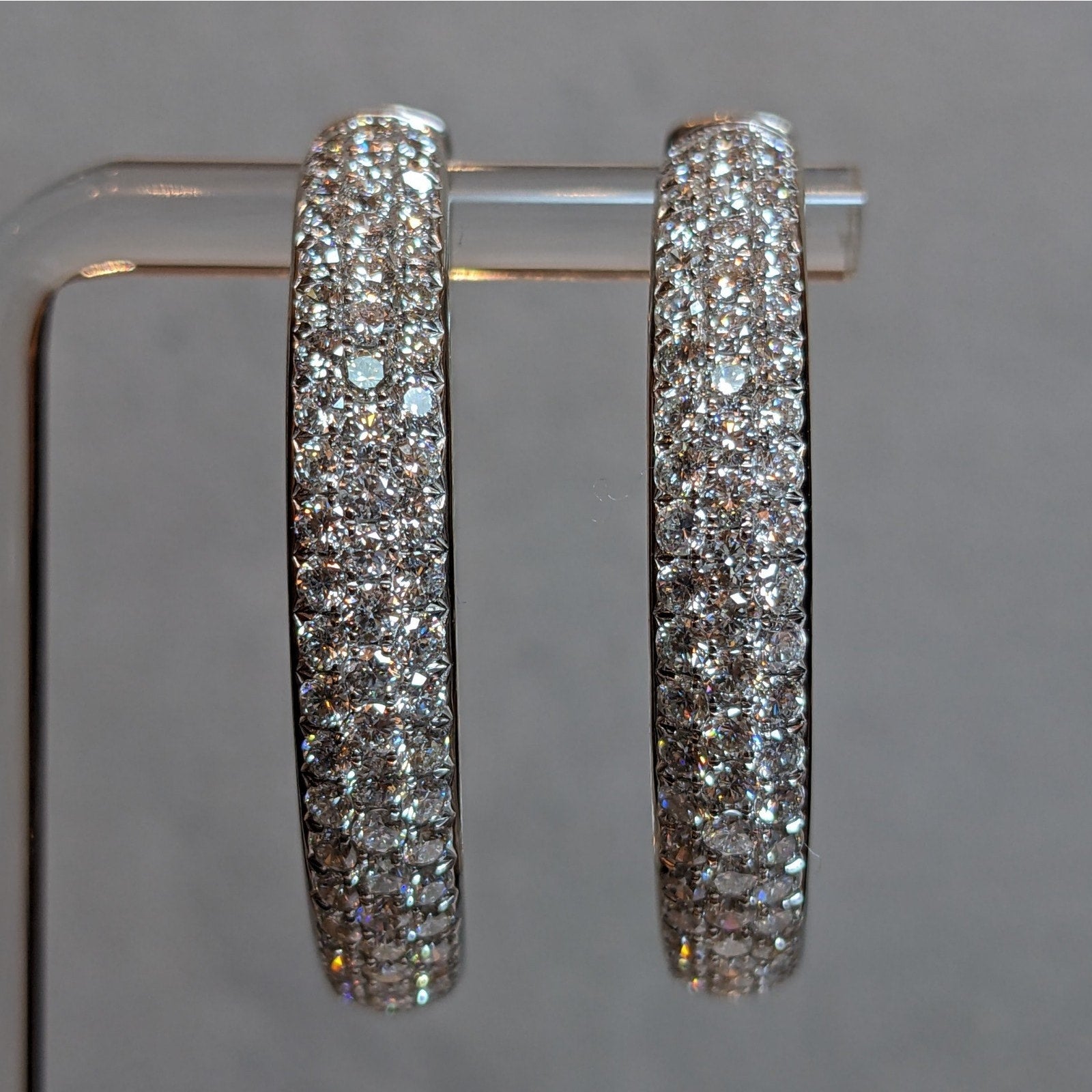 9.50 ct Round Pave Diamond Hoop Earrings in 18k White Gold by Odelia