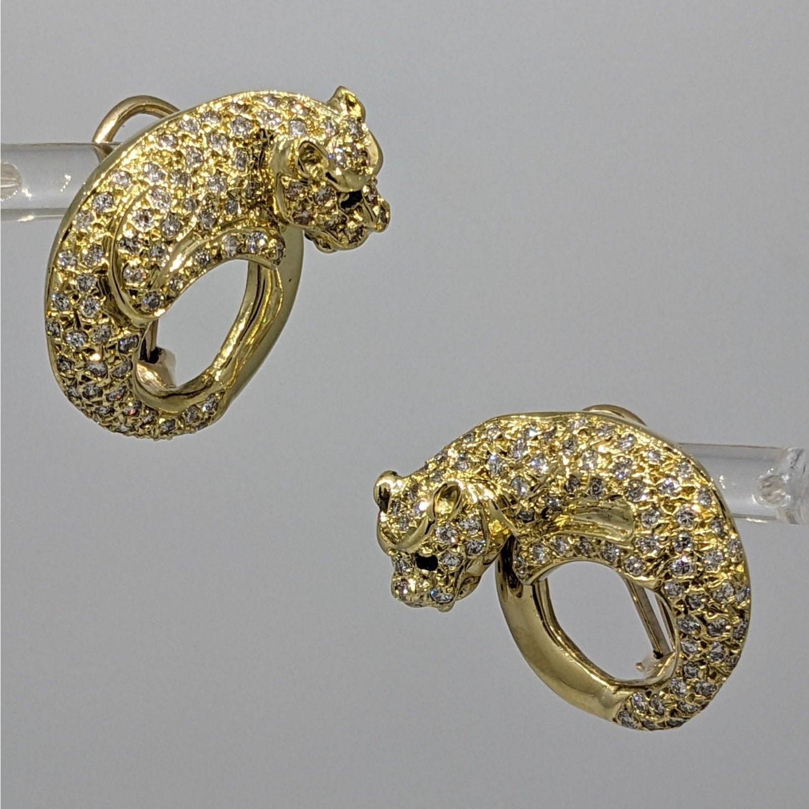 Circle Panther Earrings with Pave Diamonds in 18k & 14k Yellow Gold