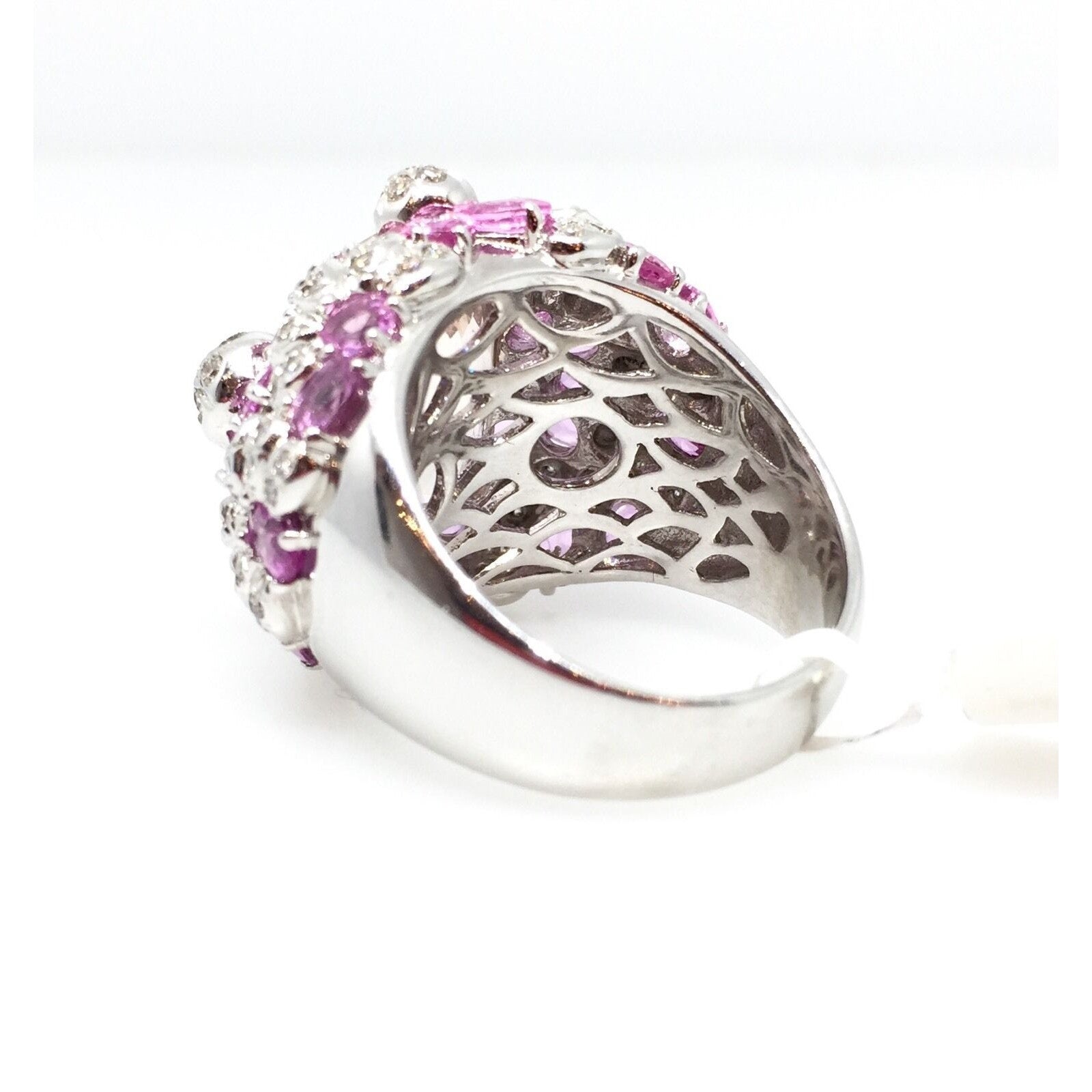 15.15 carat Kunzite, Pink Sapphire & Diamond Cocktail Ring in 18k White Gold