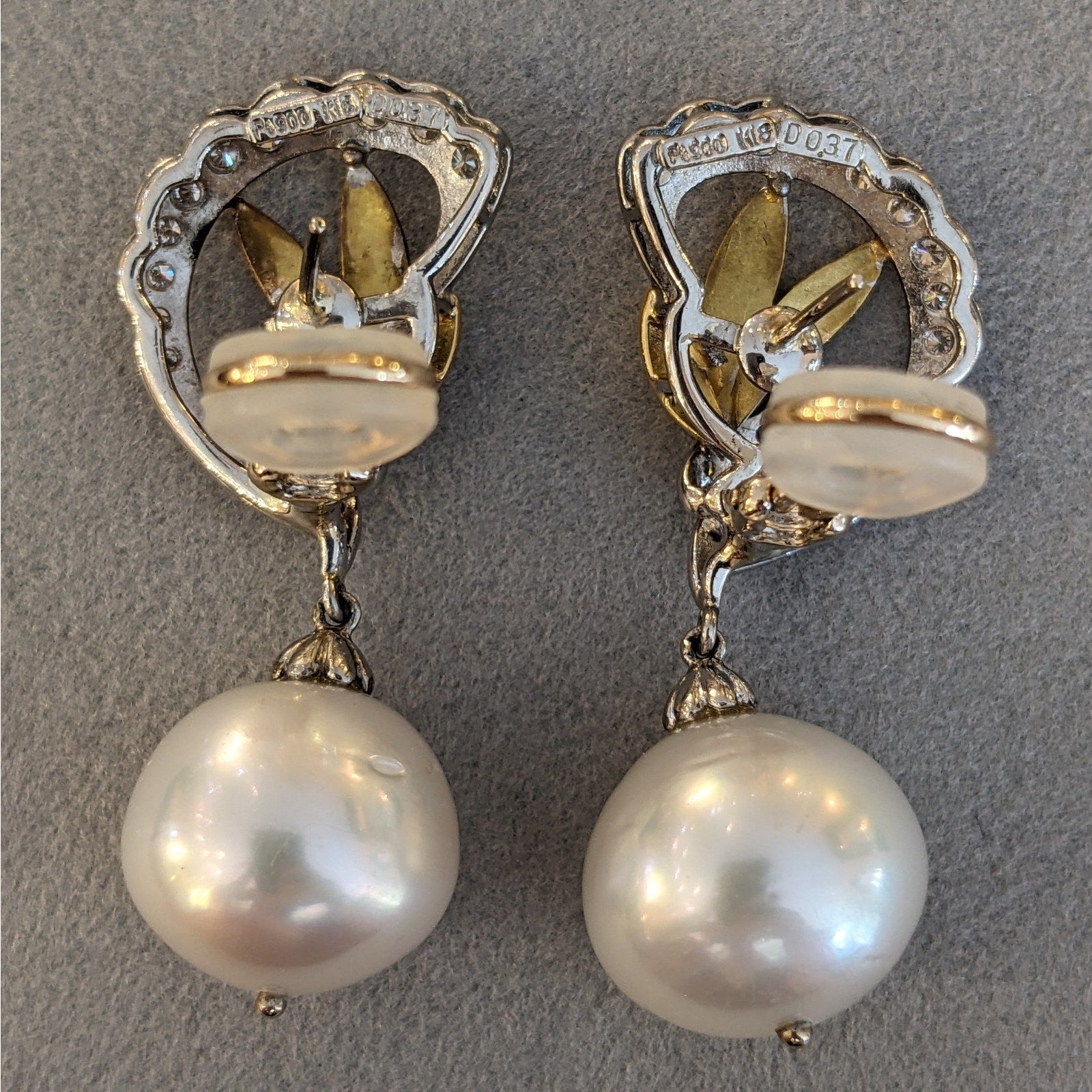 South Sea Pearl and Diamond Dangle Earrings in Gold and Platinum