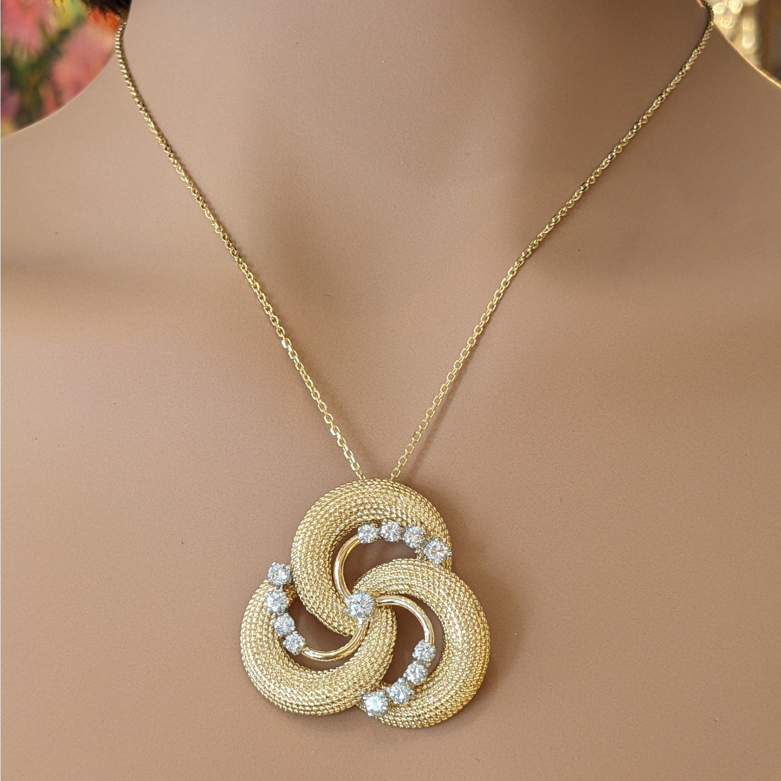Diamond and Gold Triskele Pendant Necklace in 18k /14k Yellow Gold