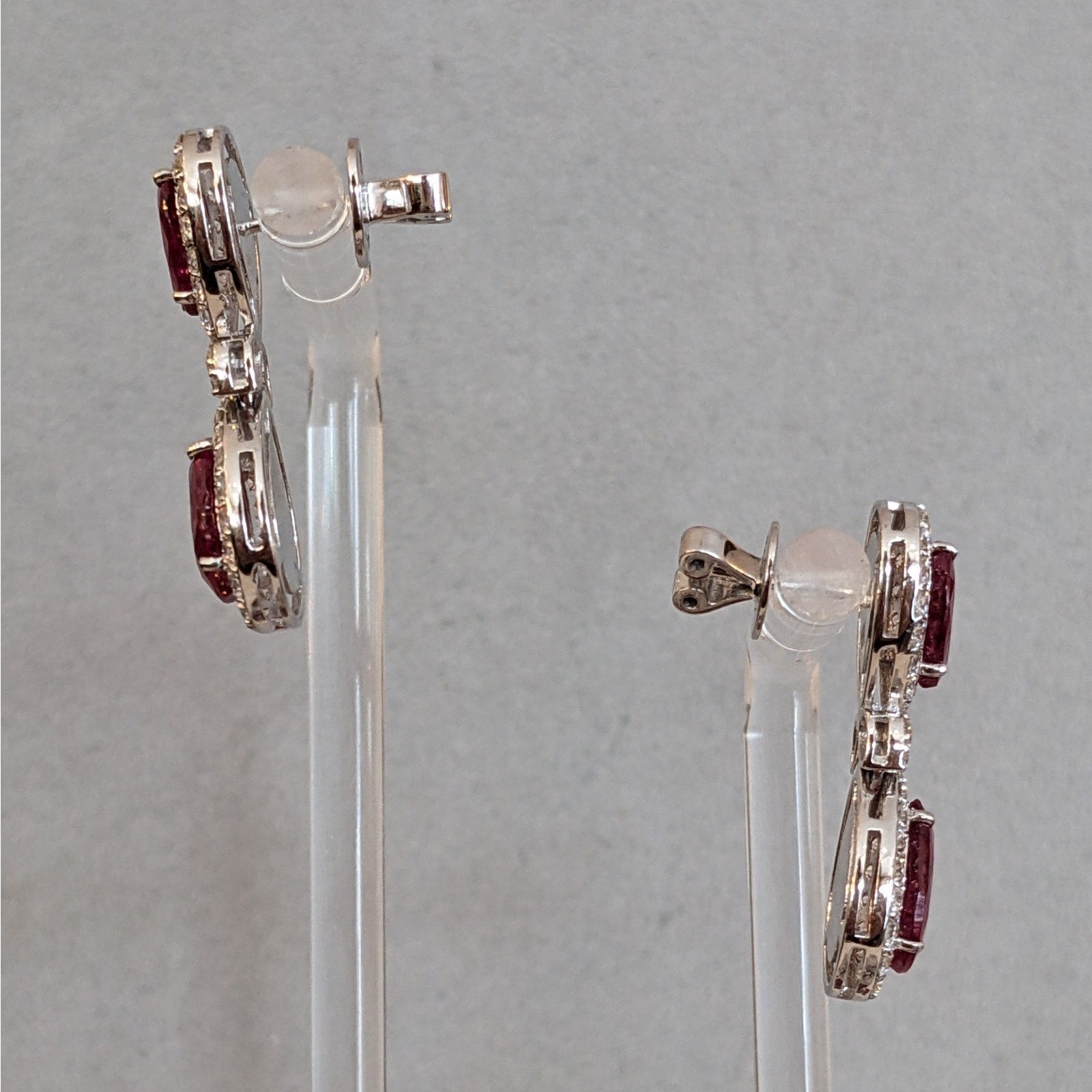 Natural Unheated Ruby and Diamond Drop Earrings in 18k White Gold