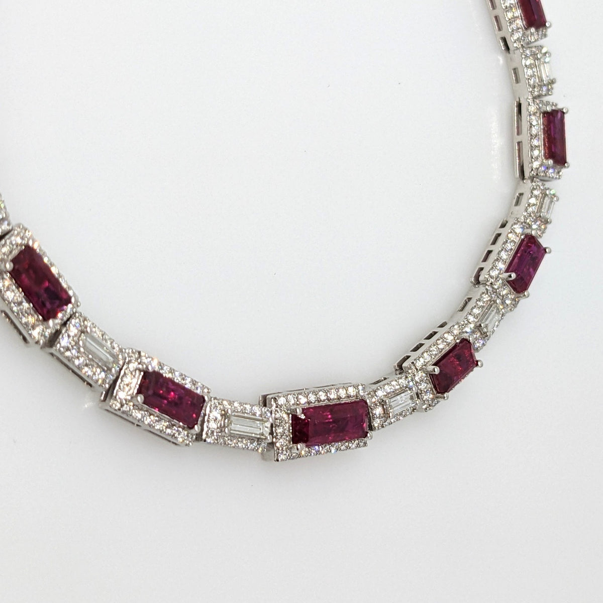 GIA Certified Unheated Ruby & Diamond Necklace in 18k White Gold