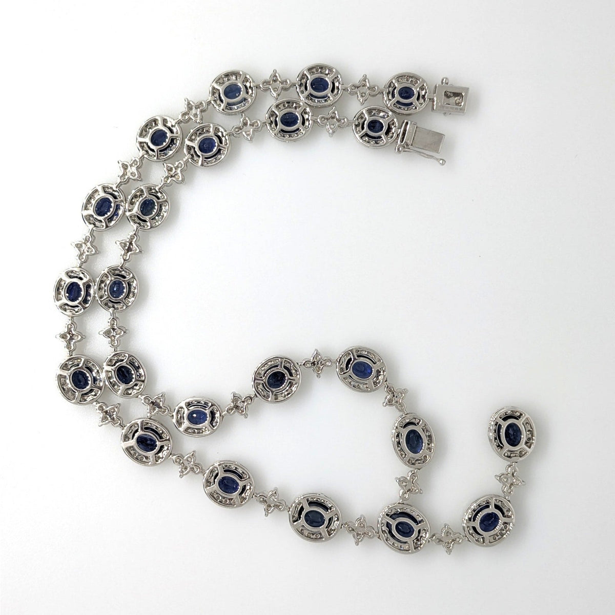 Natural Sapphire & Diamond Y-Drop Necklace in 18k White Gold