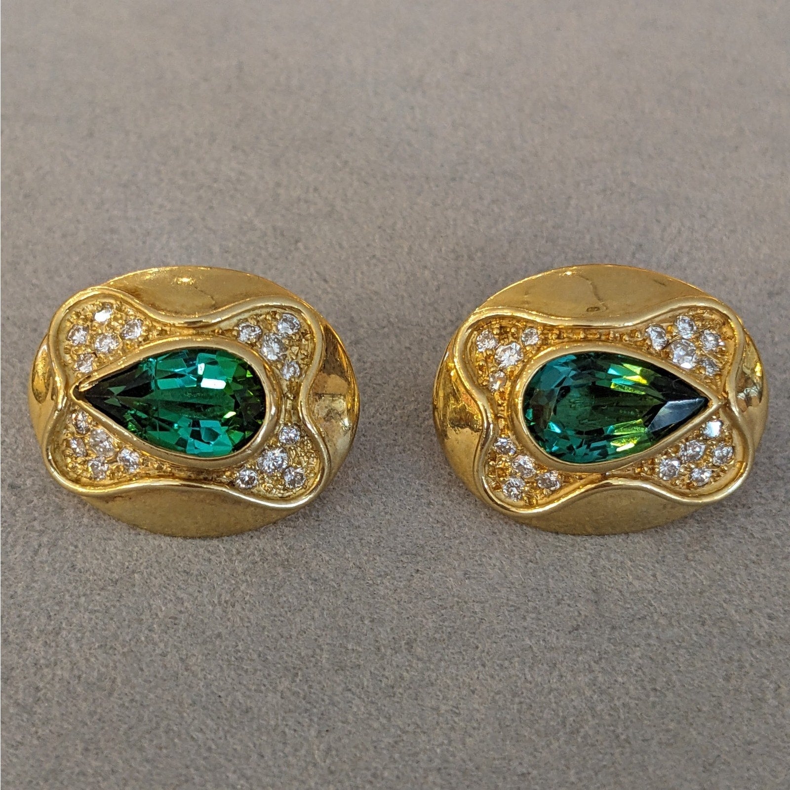 Green Tourmaline and Diamond Earrings in 18k & 14k Yellow Gold