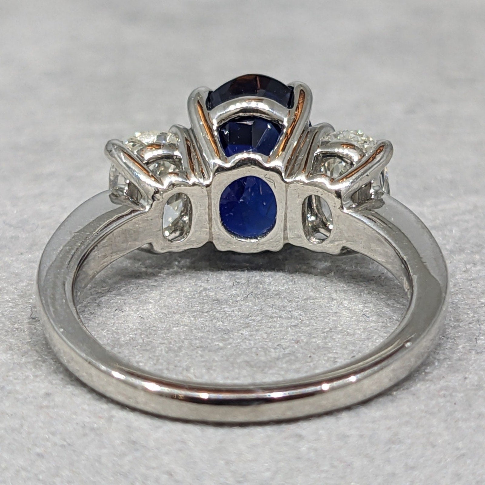 GIA Unheated Sapphire and Diamond Three Stone Ring in Platinum