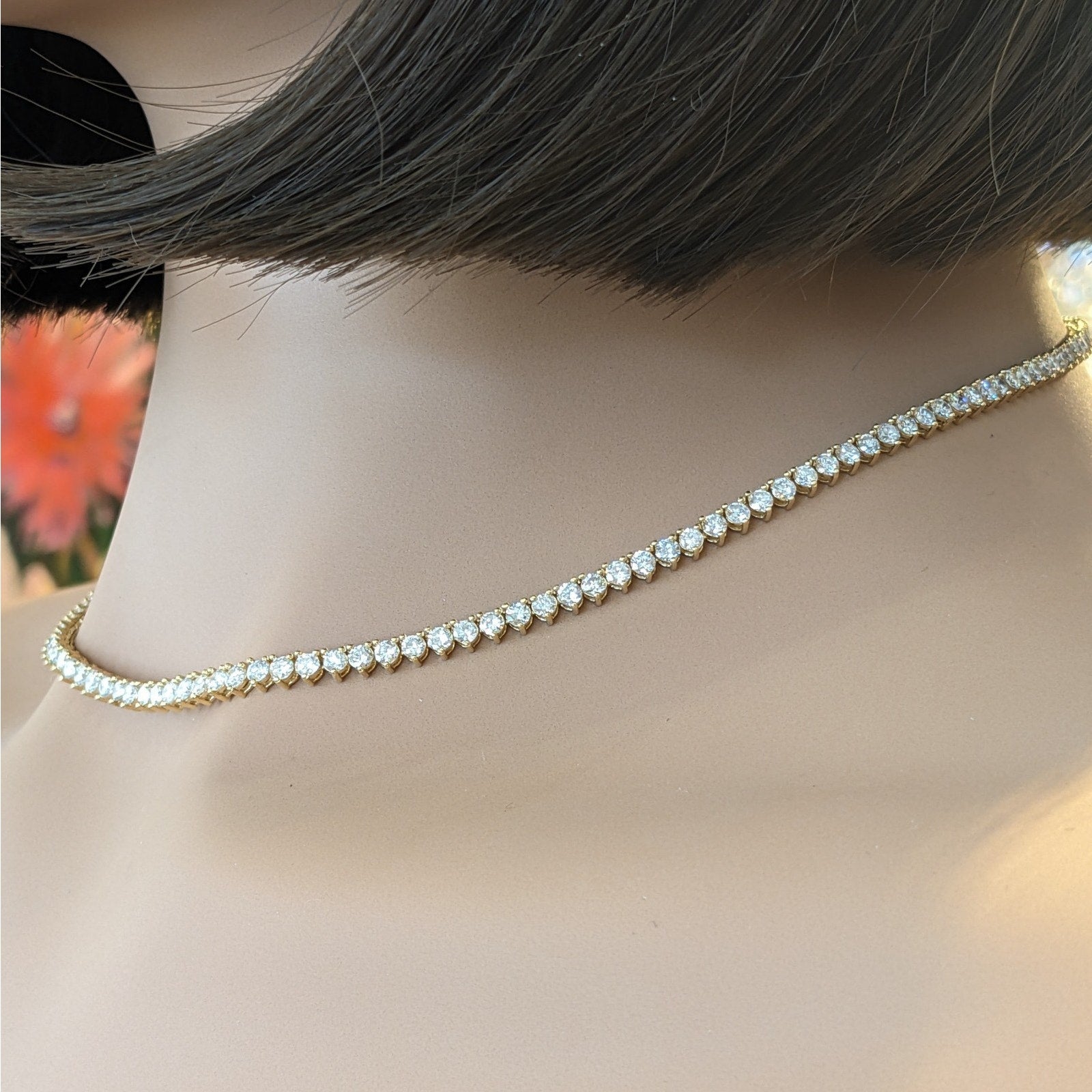 16" Natural Round Diamond Tennis Necklace 9.00 ctw in 18k Yellow Gold
