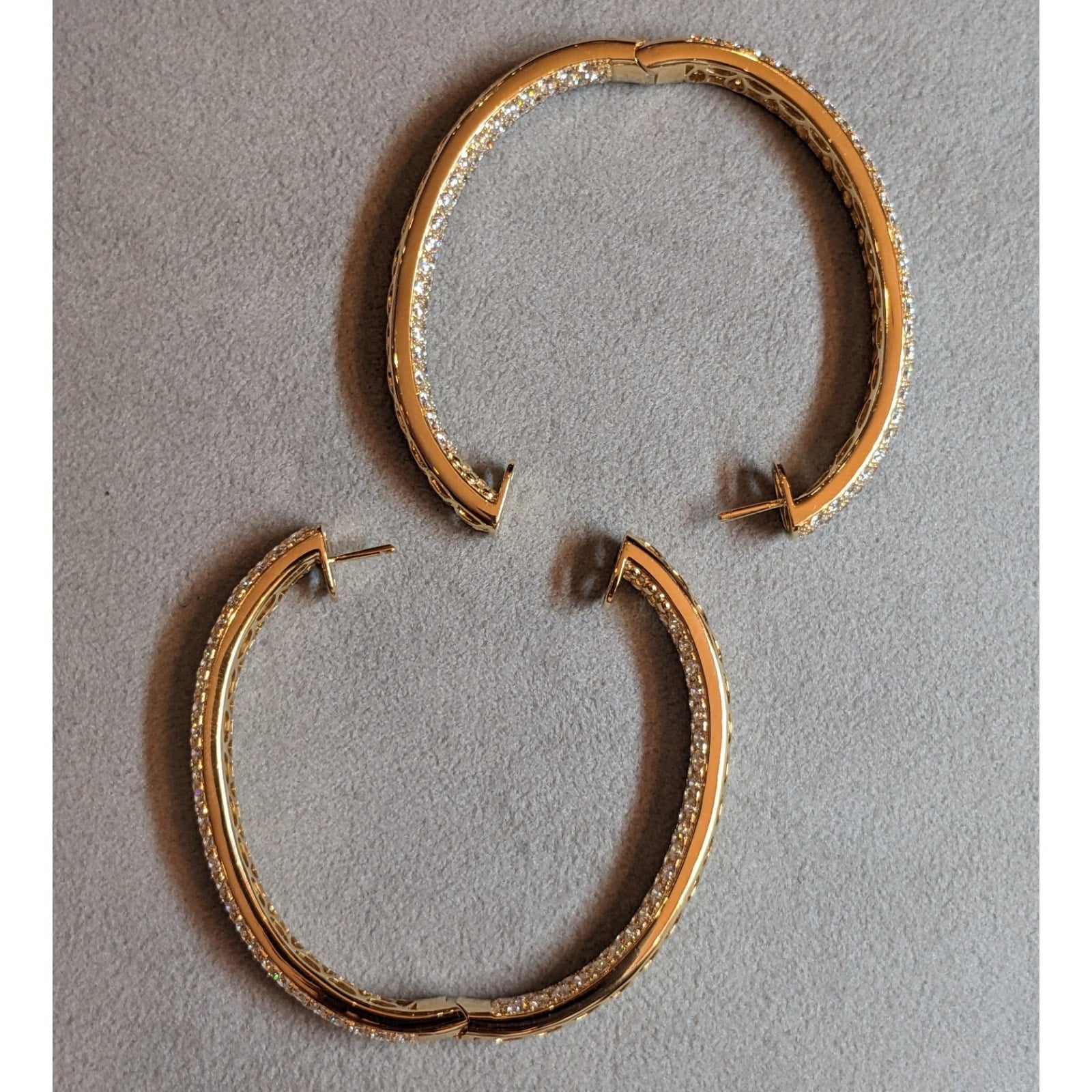 14.85cts Inside Out Oval Pave Diamond Hoop Earrings in 18k Yellow Gold