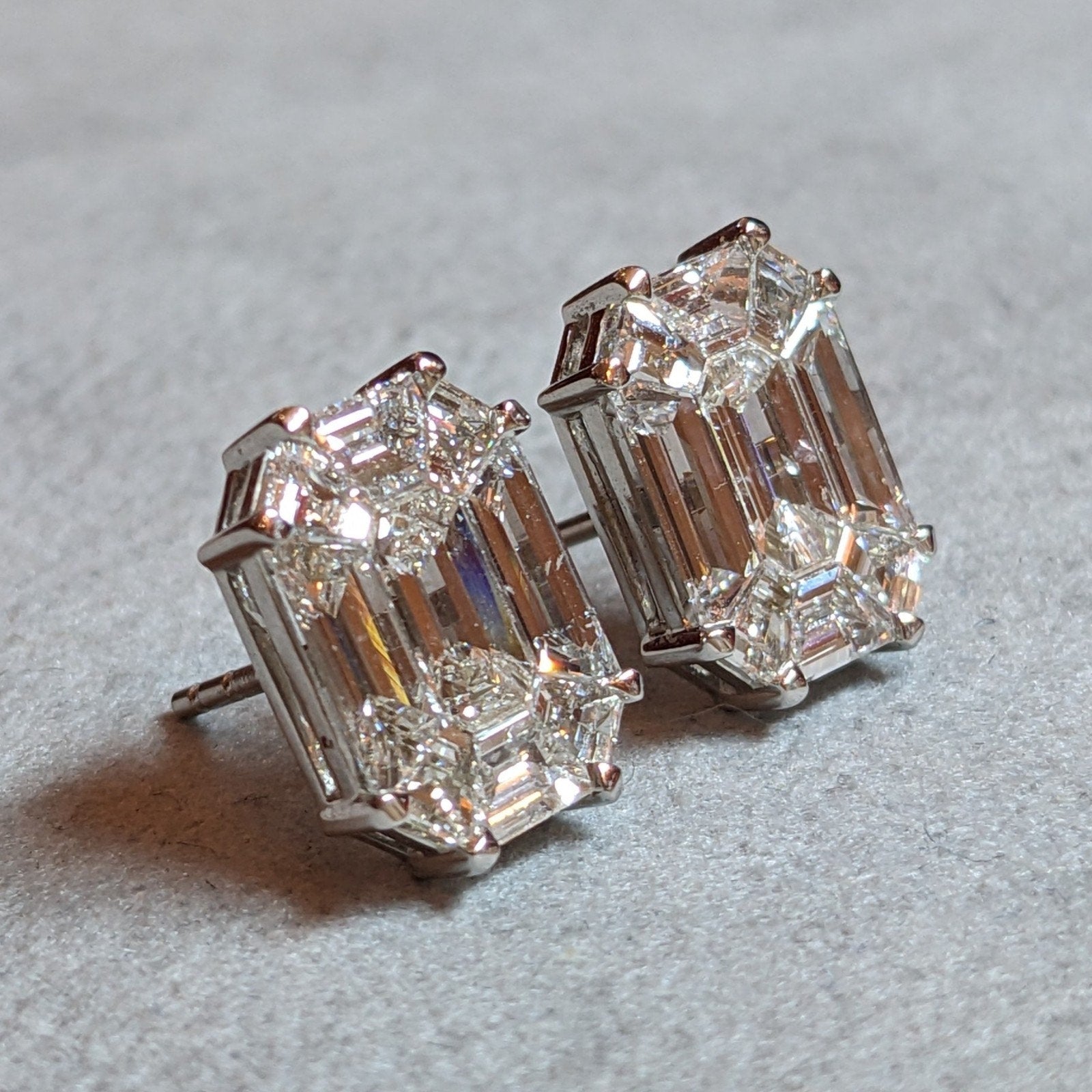 Natural Diamond Illusion Set Stud Earrings 4.02 ctw in 18k White Gold