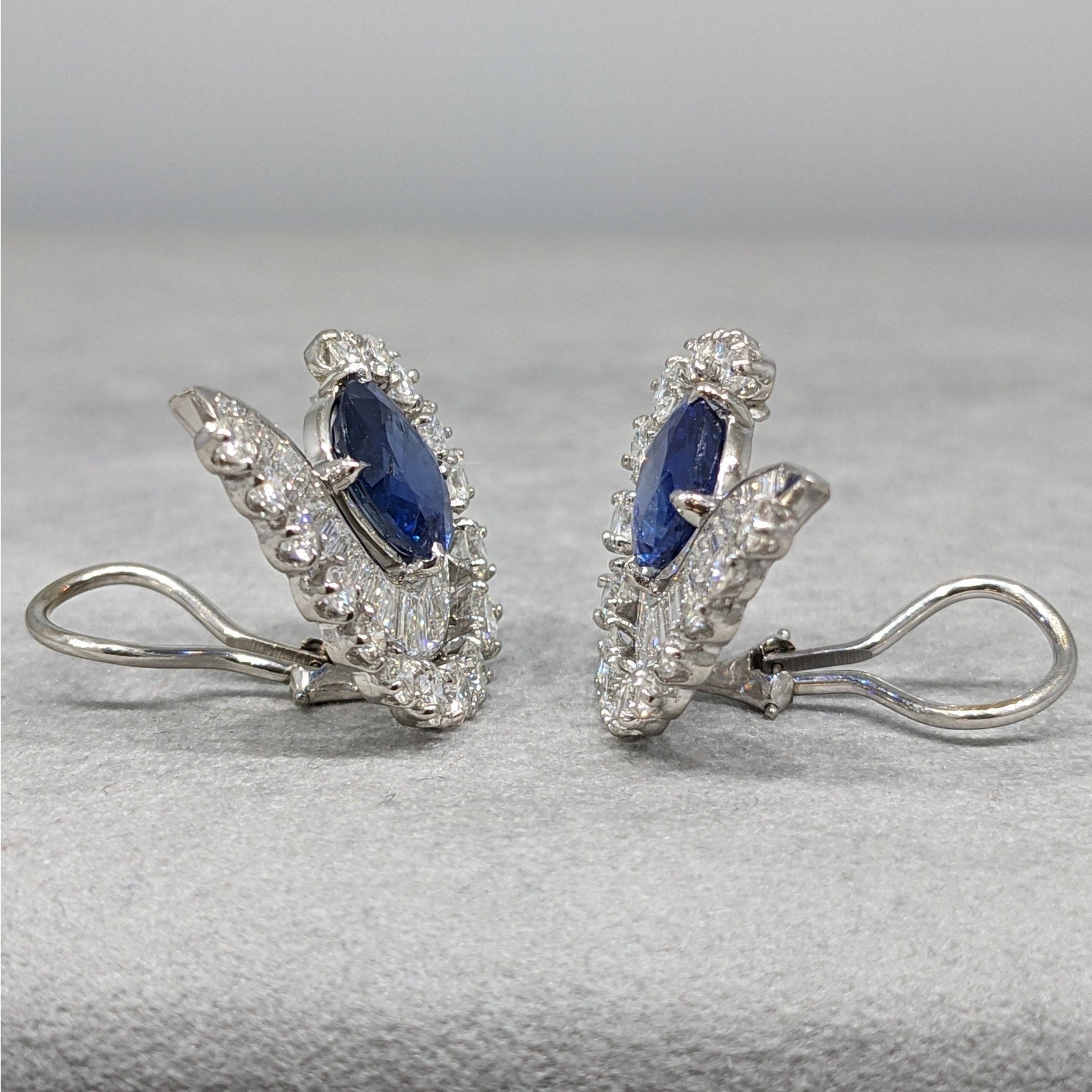 GIA Unheated Burma Sapphires and Diamond Vintage Earrings in Plat/White Gold