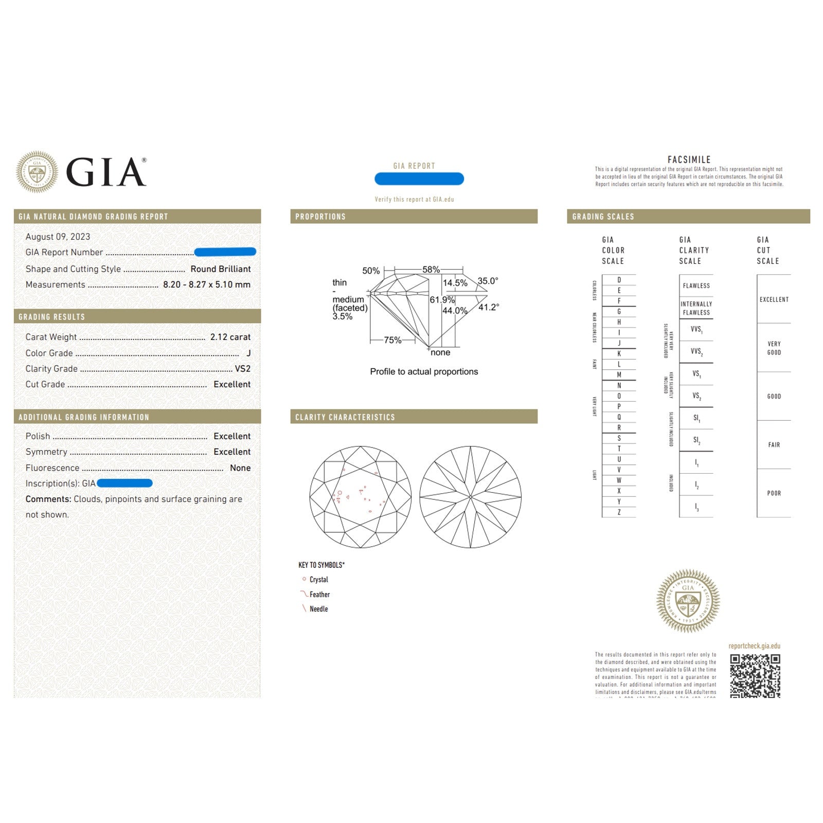Natural Round Diamond Solitaire 2.12 ct GIA J-VS2 in 18k Yellow Gold