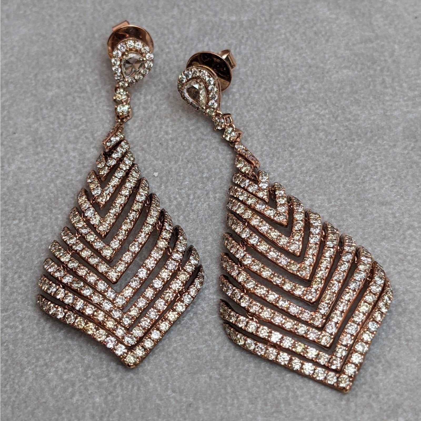 Natural Diamond Tier Drop Earrings 5.85 cttw in 18k Rose Gold