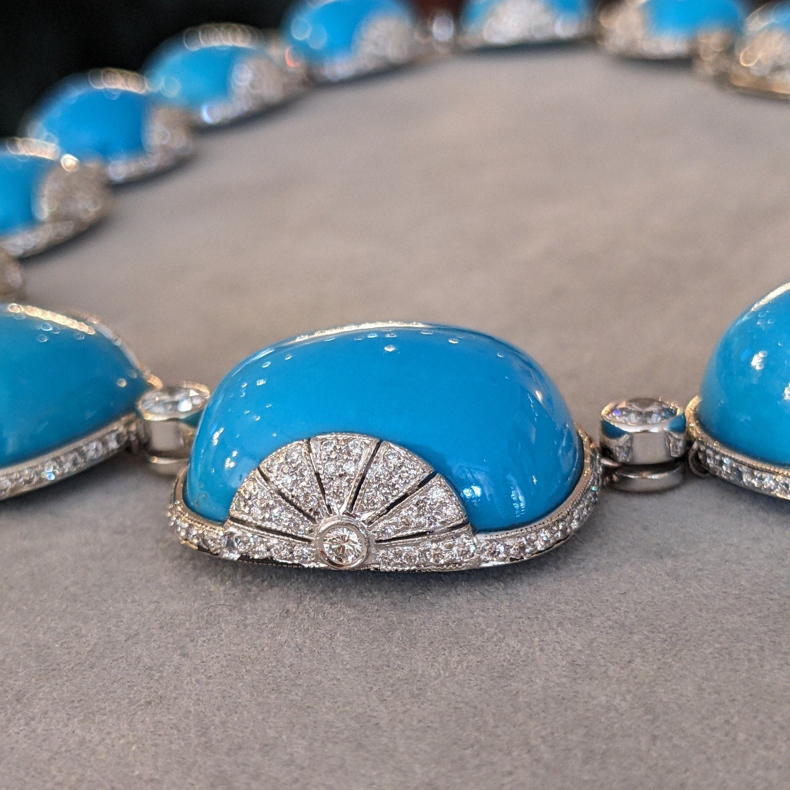 Fred Leighton Nat'l Turquoise and Diamond Necklace in 18k White Gold