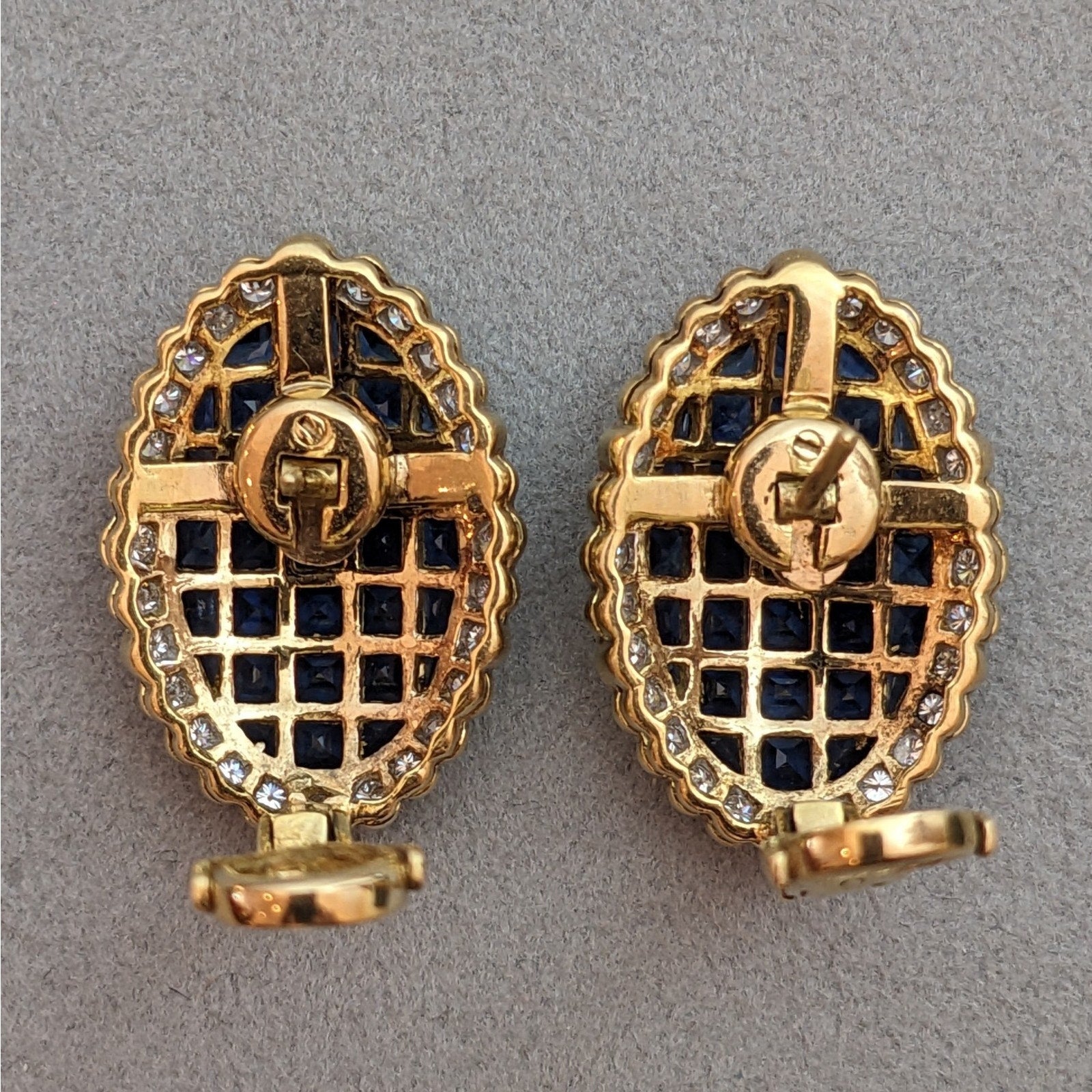 Mystery Invisible Set Sapphire and Diamond Earrings in 18k Yellow Gold