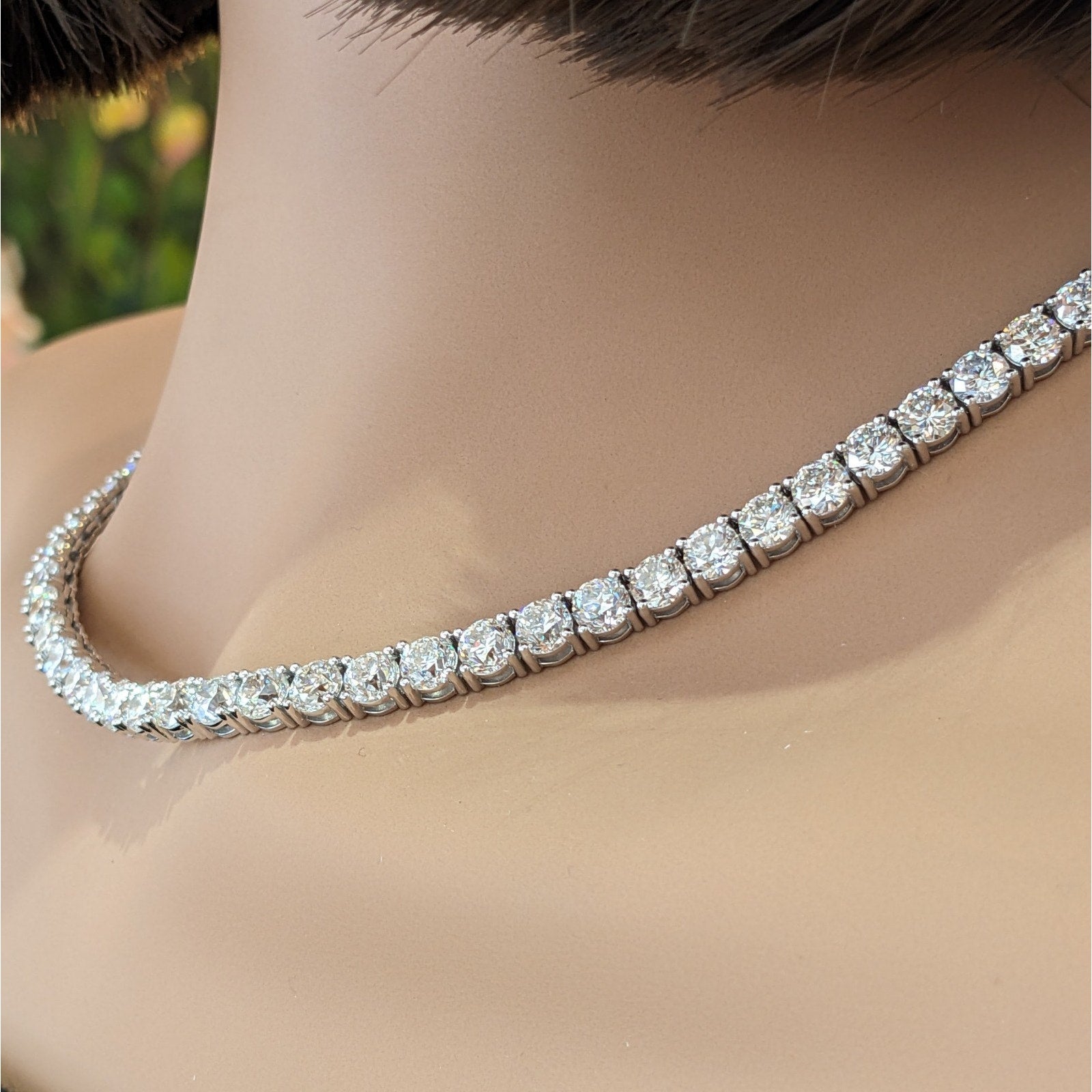 37.70 ctw Natural Diamond Tennis Necklace 17.5 inch in 18k White Gold