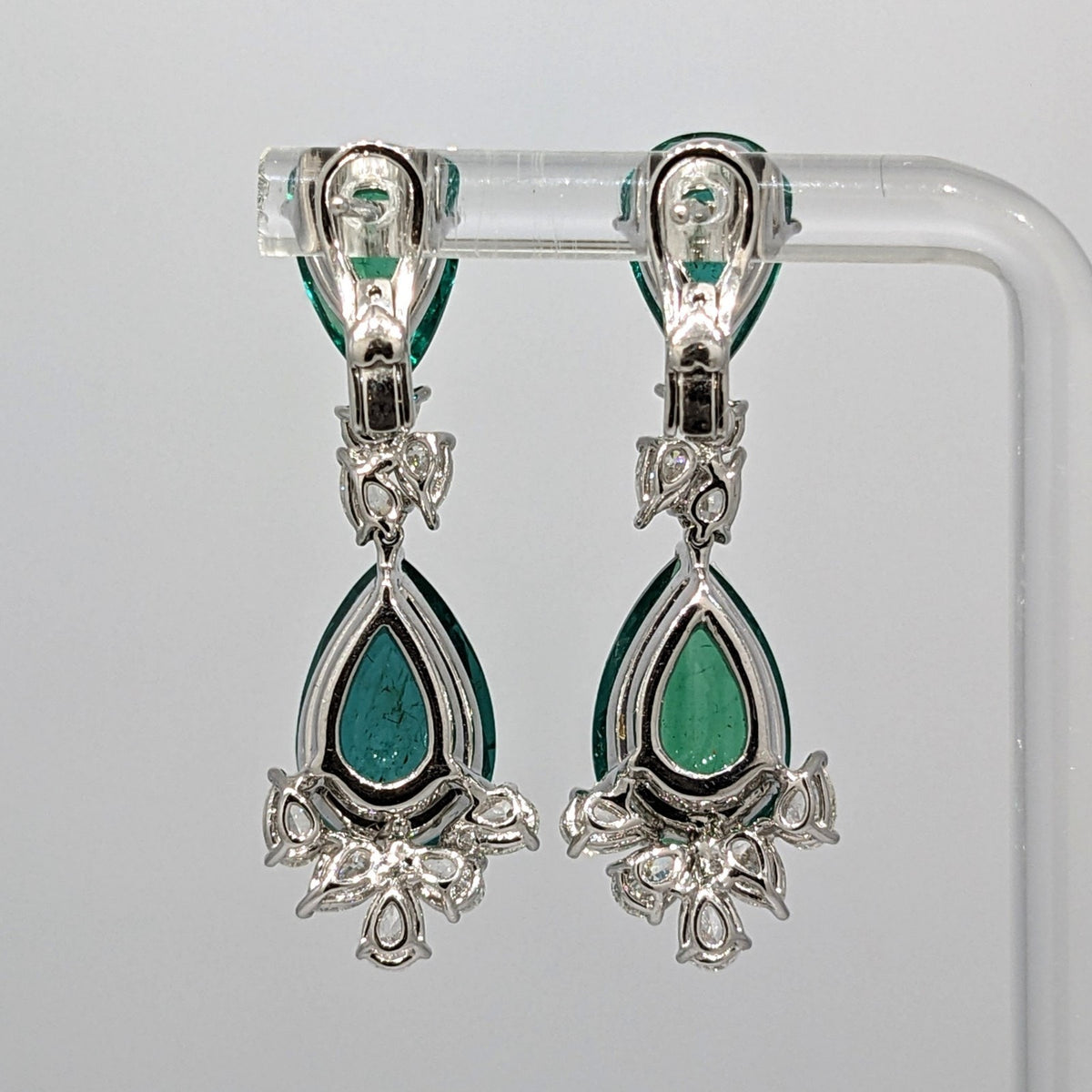 AGL Pear Emerald & Diamond Necklace Earrings Set in 18k White Gold