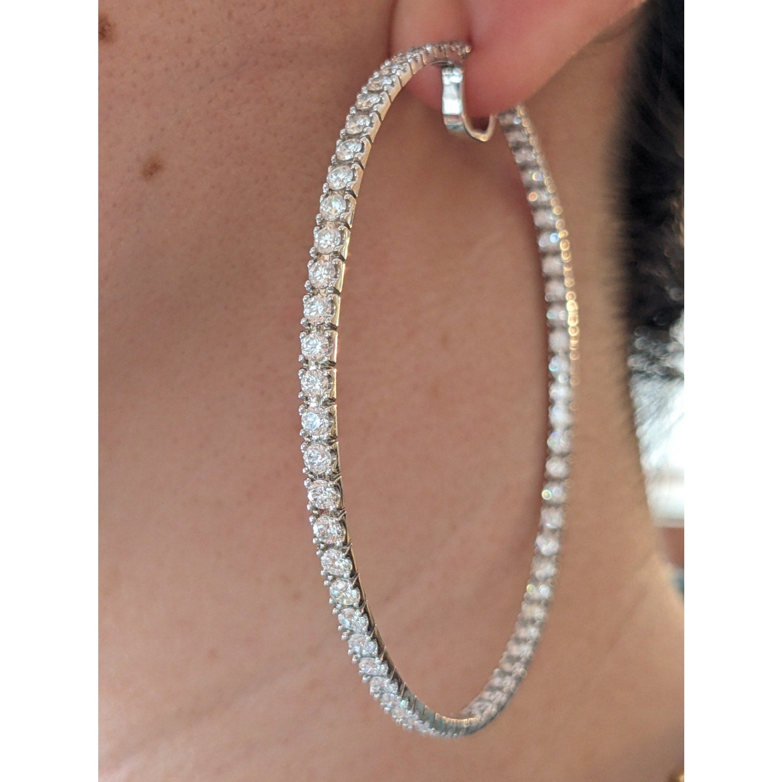 8.50 ctw Inside Out Round Diamond XL Hoop Earrings in 18k White Gold