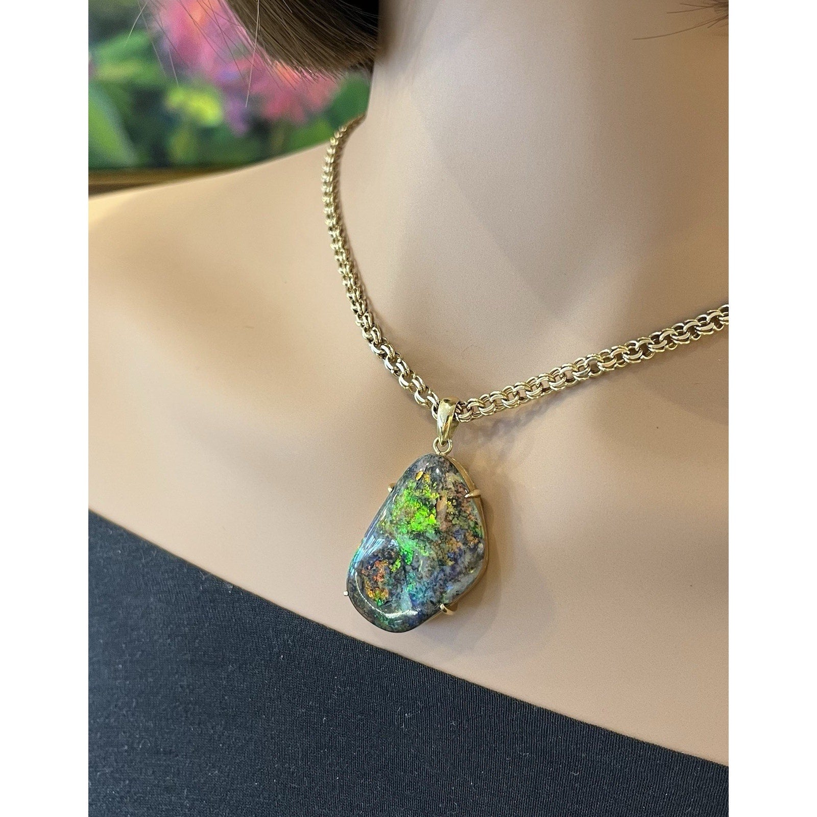 22.31 ct Boulder Opal Pendant Necklace in 18k/14k Yellow Gold