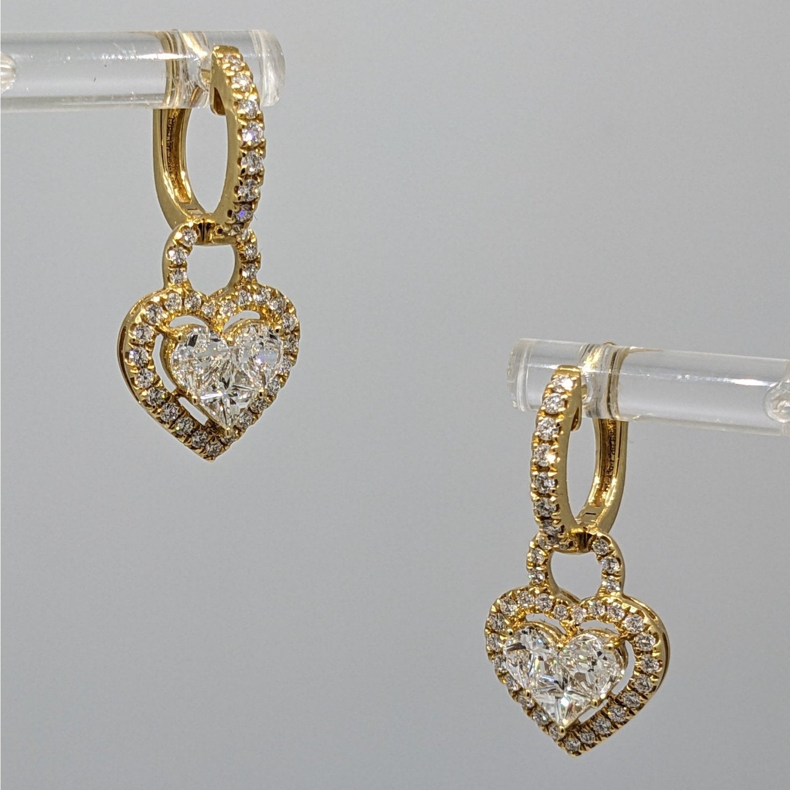 Round & Fancy Cut Diamond Heart Earrings 2.10 ctw in 18k Yellow Gold