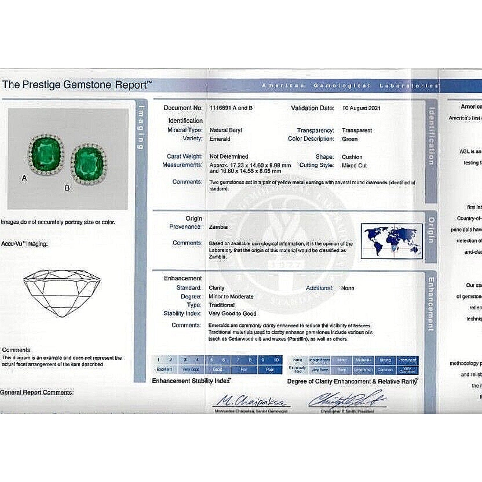 AGL 29.15 cts Cushion Emerald Halo Diamond Earrings 18k Yellow Gold