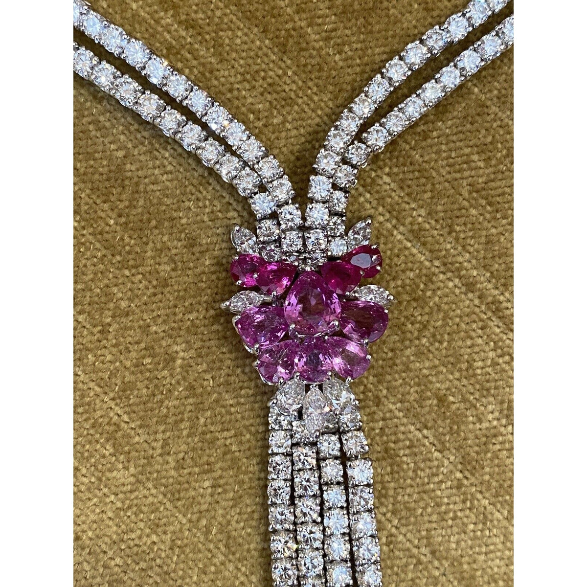 Stefan Hafner Y Diamond Necklace with Pink Sapphires in 18k White Gold