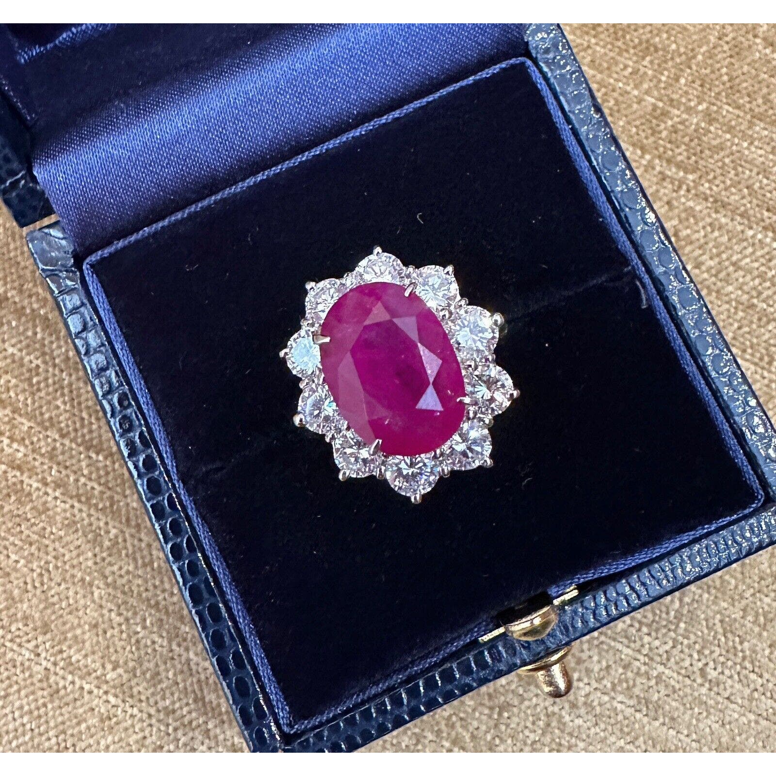 GIA Burma Heated Ruby 7.71 ct Oval in Diamond Platinum Ring - HM2421VN