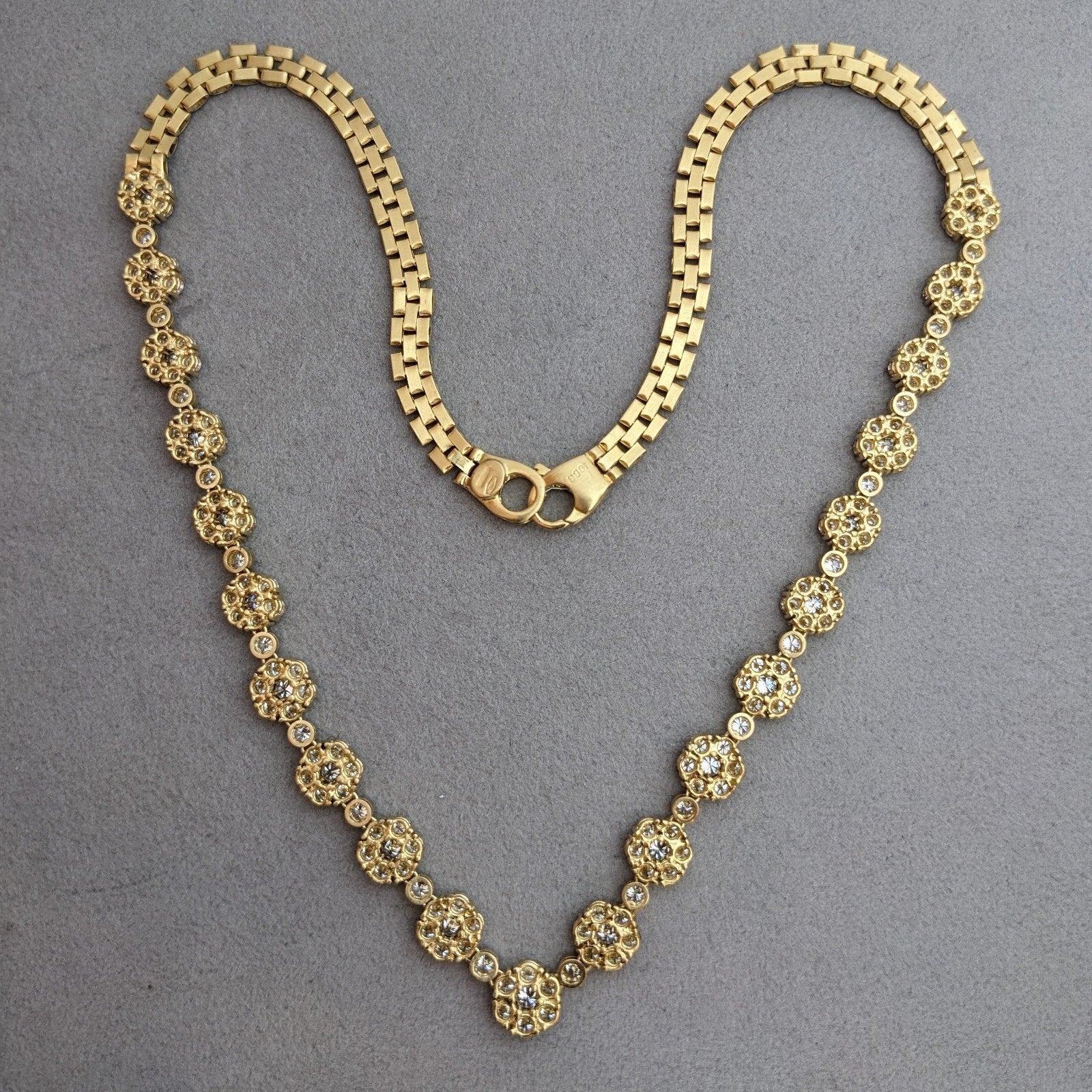 Natural Diamond Floret Necklace 10.68 ctw - Italian- 18k Yellow Gold
