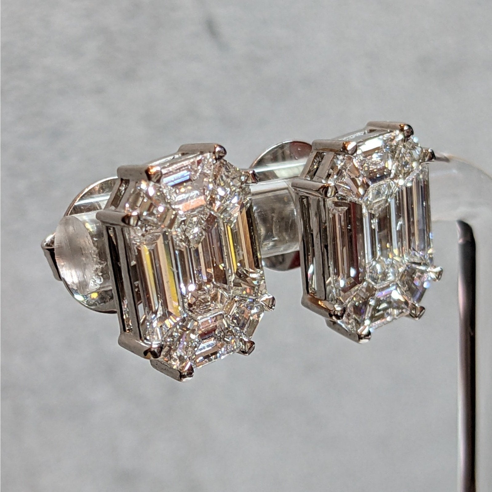 Natural Diamond Illusion Set Stud Earrings 4.02 ctw in 18k White Gold