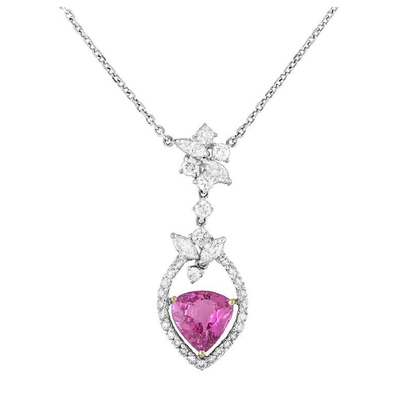 Certified Pink Sapphire and Diamond Pendant Necklace in 18k White Gold -HM2520AI