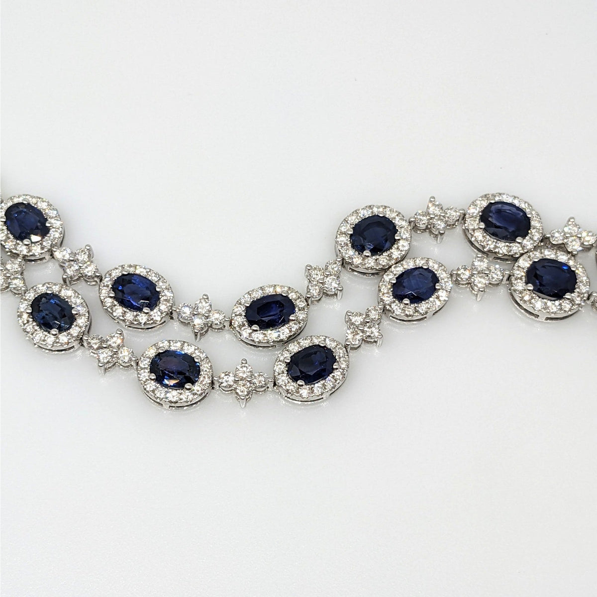 Natural Sapphire & Diamond Y-Drop Necklace in 18k White Gold