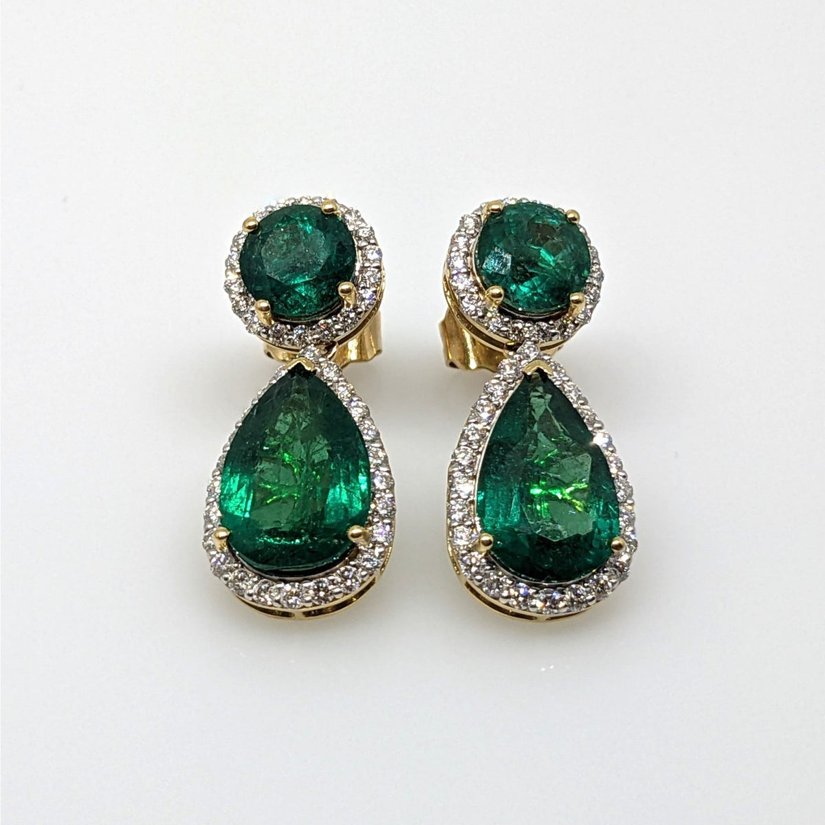 GIA Emerald and Diamond Drop Earrings in 18k White & Yellow Gold
