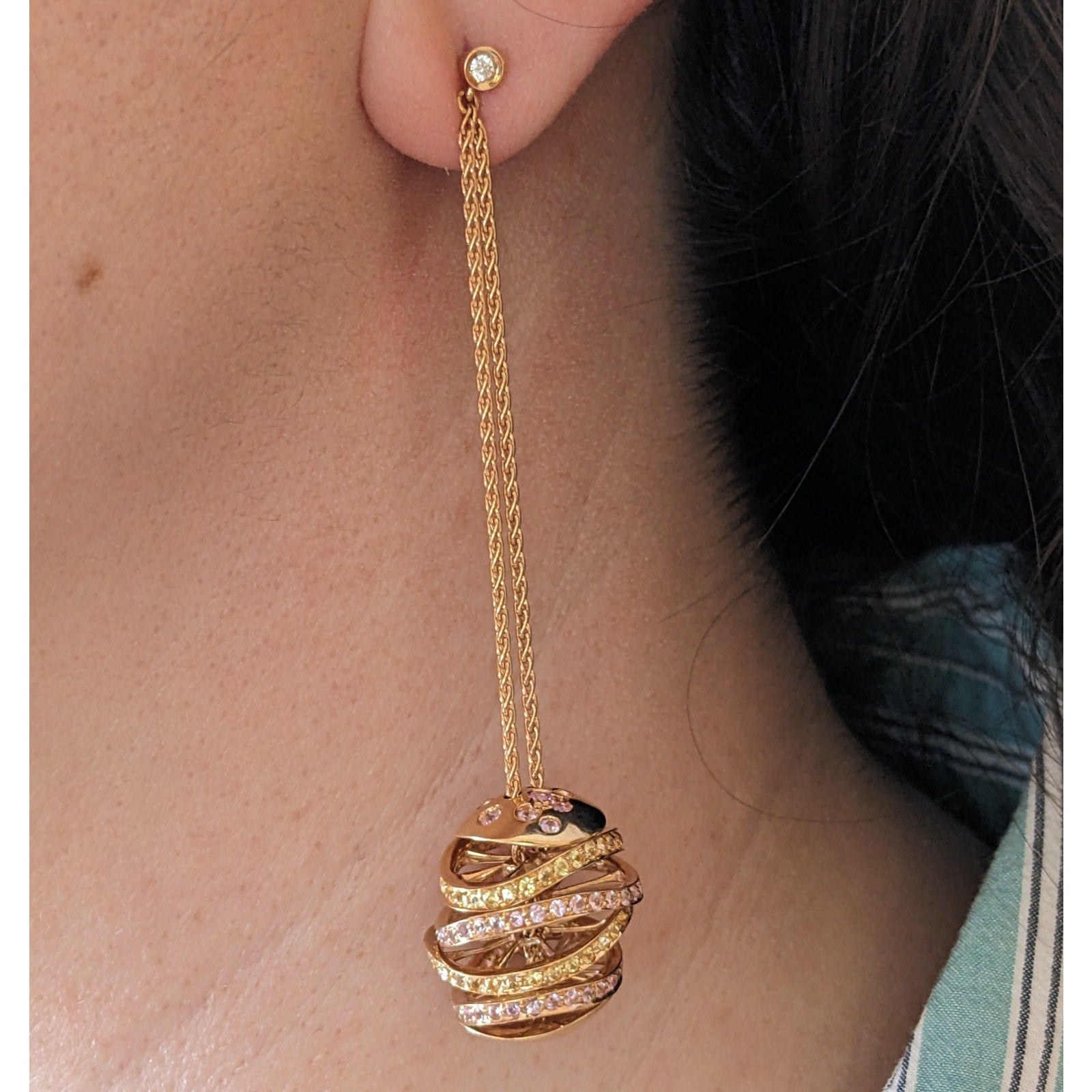 iO Si Italy Pink and Yellow Sapphire Bauble Earrings in 18k Gold