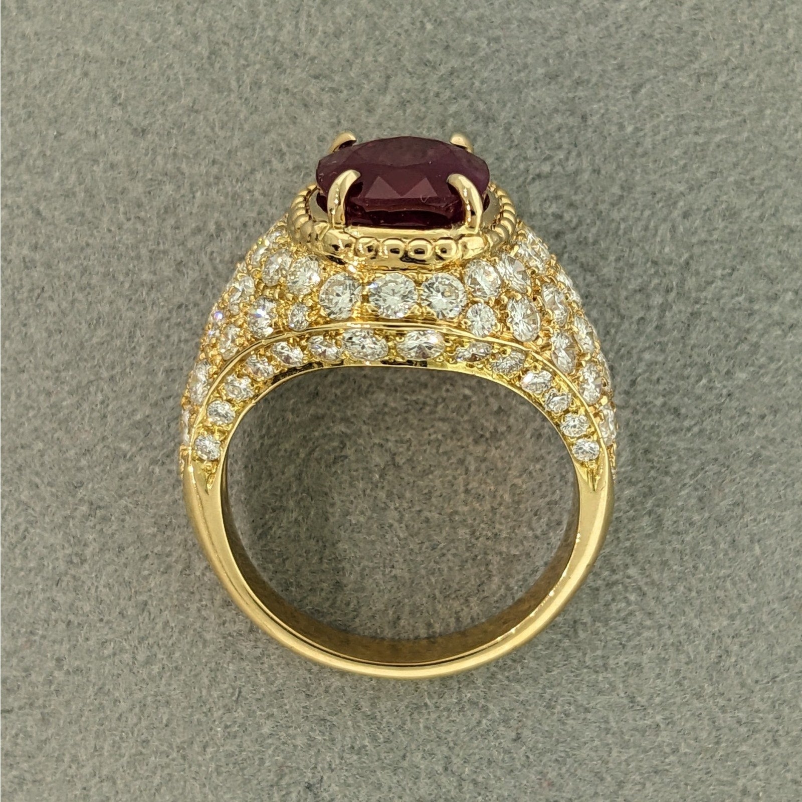 AGL Unheated 3.01 ct Natural Red Ruby in Diamond 18k Yellow Gold Ring