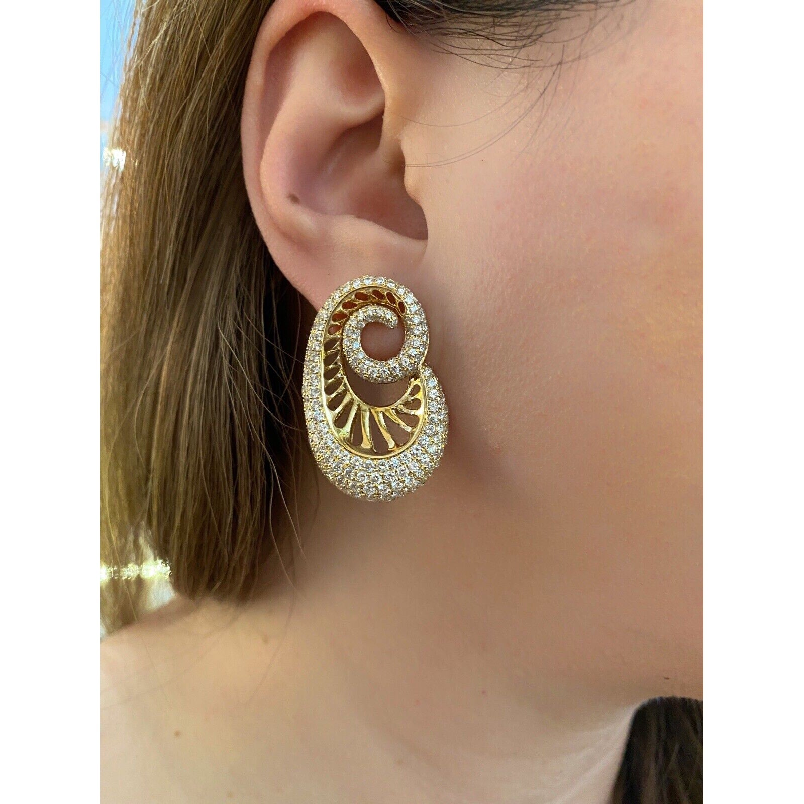 Diamond Pave Earrings Paisley Design 6.22 cttw in 18k Yellow Gold--HM2222BA