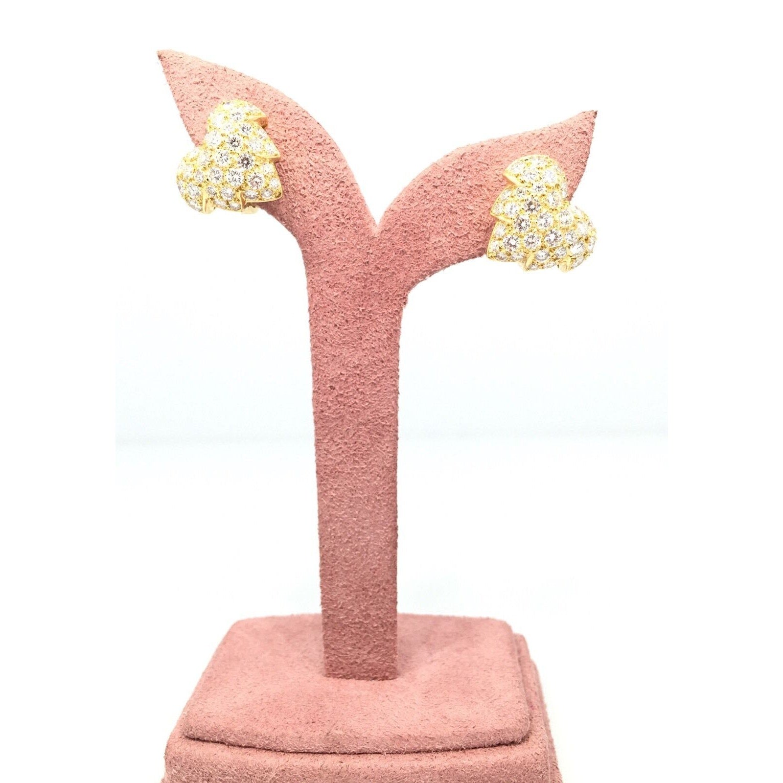 French Pave Diamond Leaf Earrings in 18k Yellow Gold 2.00 cttw