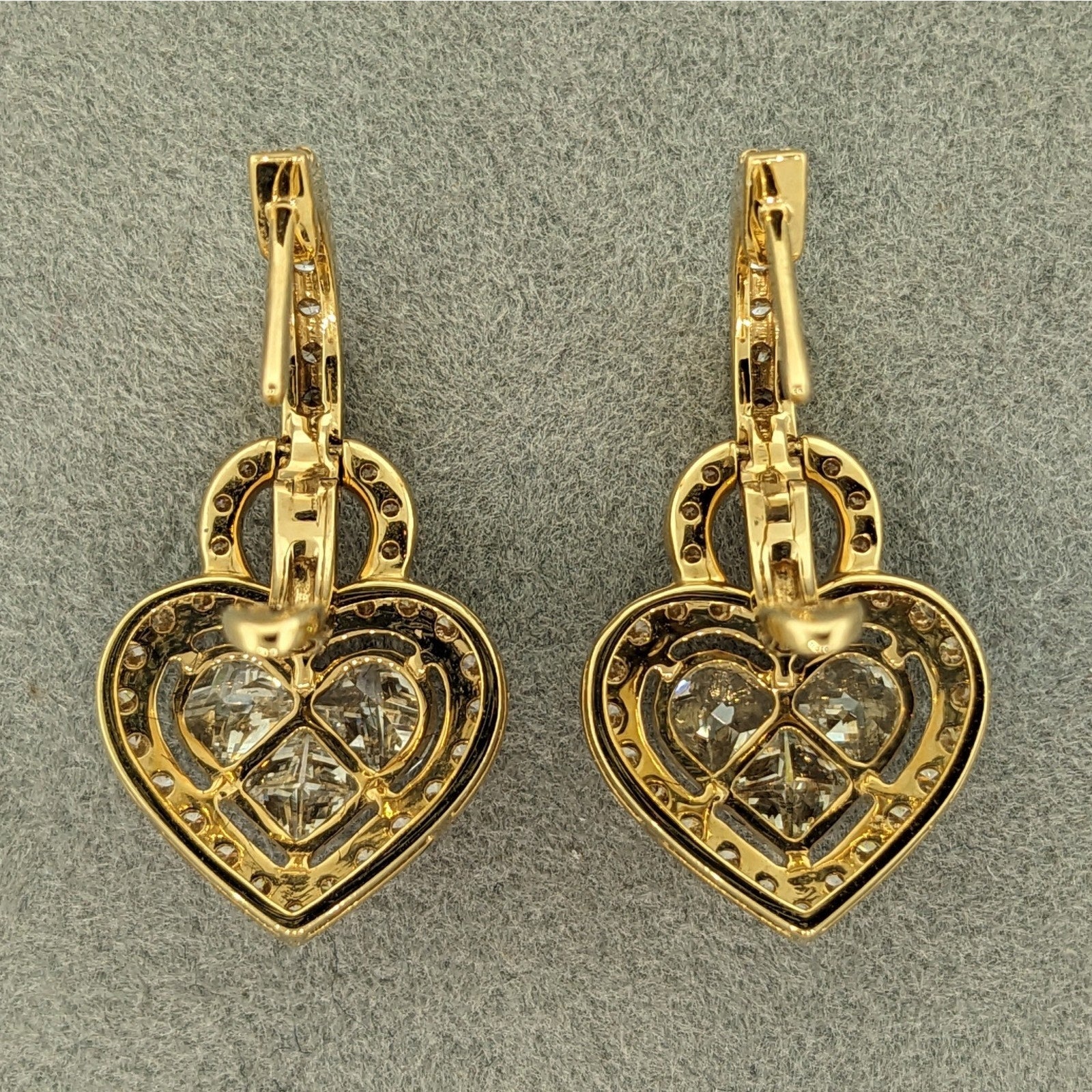 Round & Fancy Cut Diamond Heart Earrings 2.10 ctw in 18k Yellow Gold