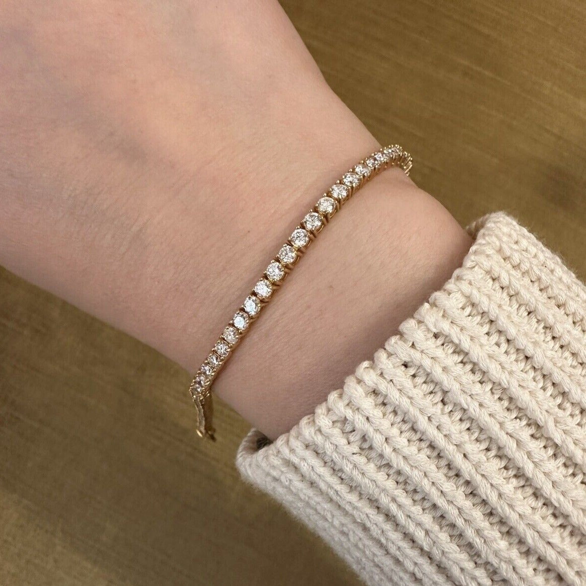 Natural Diamond Tennis Bracelet 5.28 cttw 8 inch in 14k Yellow Gold-HM2312AR