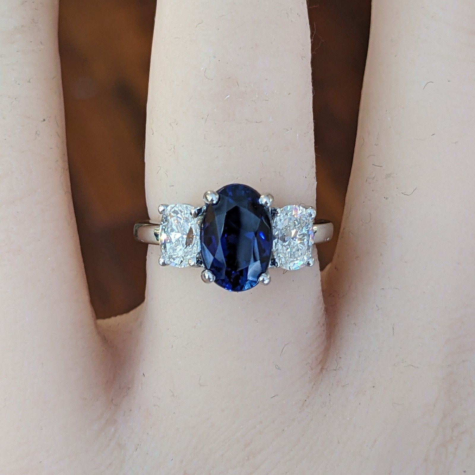 GIA Unheated Sapphire and Diamond Three Stone Ring in Platinum