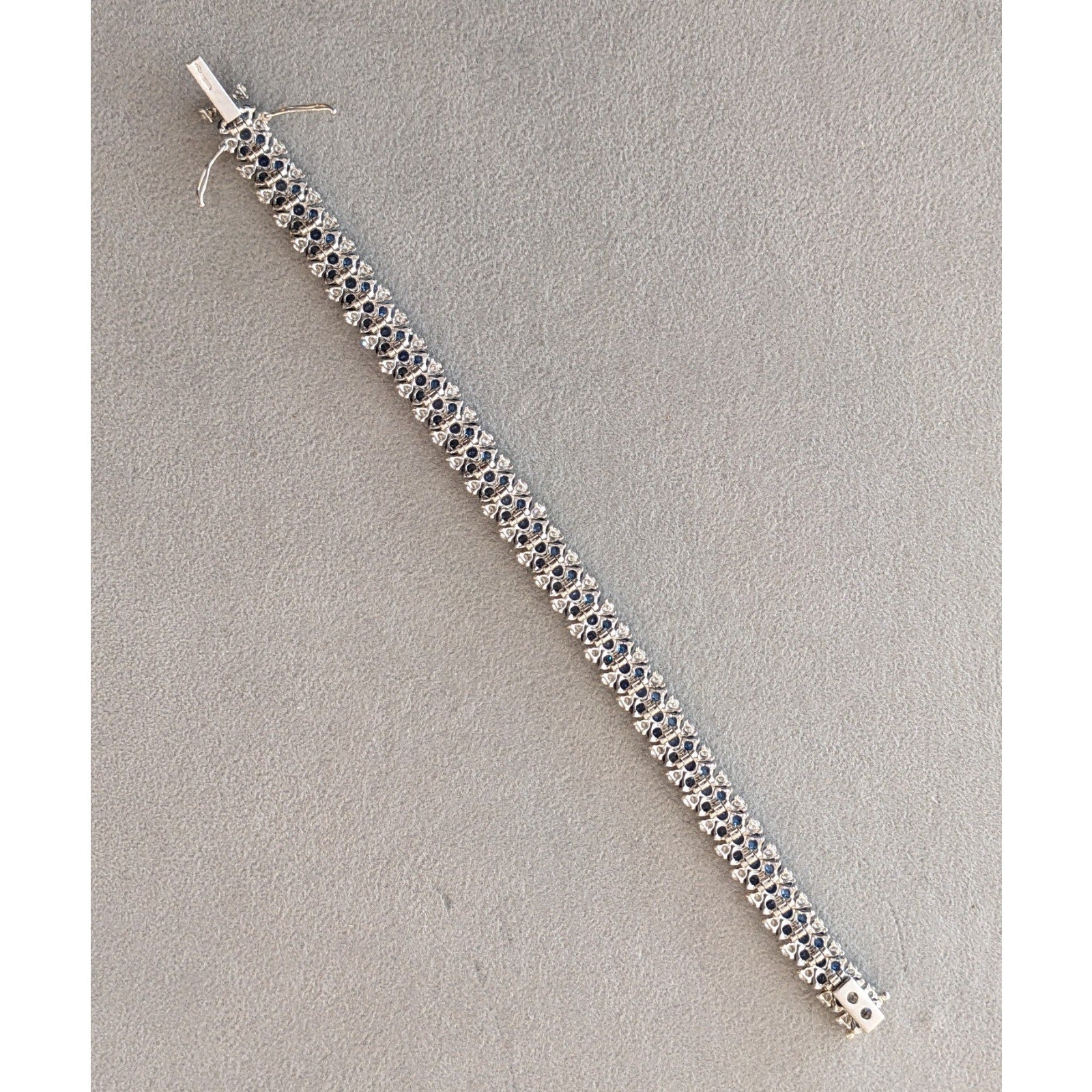 Italian Sapphire & Diamond Wide Bracelet in 18k White Gold