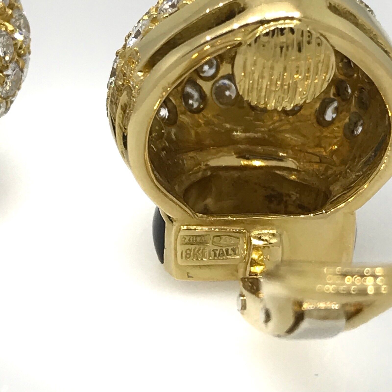 Pave Diamond Dome Earrings with Black Enamel in 18k Yellow Gold