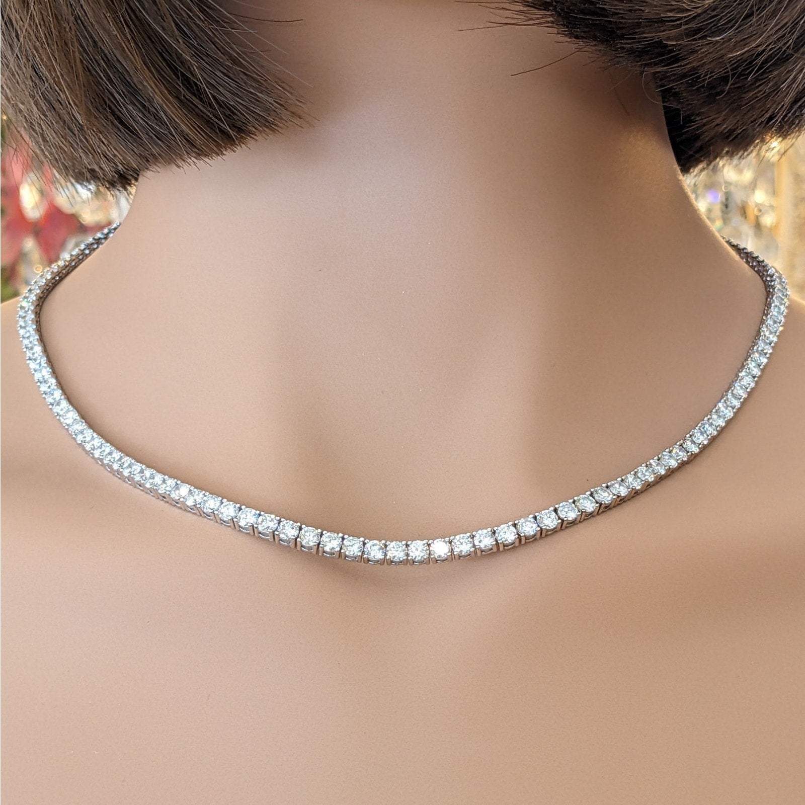 Natural Round Diamond Tennis Necklace 18.63 cttw in 14k White Gold 18.25"