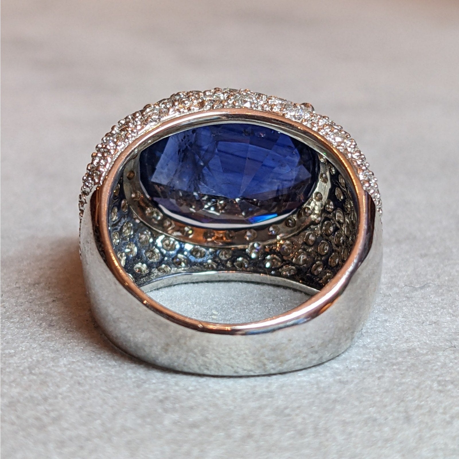 GIA 13.04 carat Oval Ceylon Sapphire & Diamond Ring in 18k White Gold