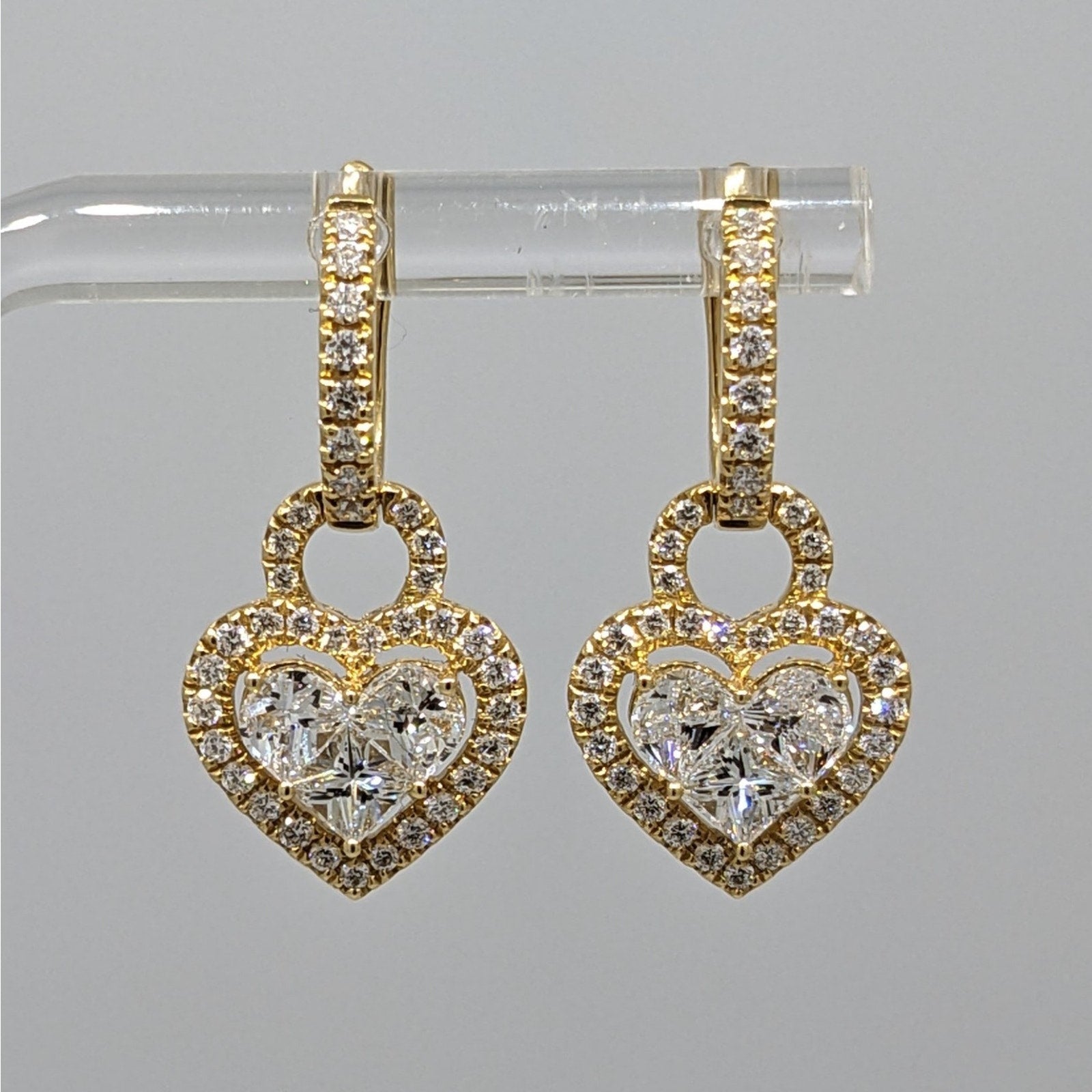 Round & Fancy Cut Diamond Heart Earrings 2.10 ctw in 18k Yellow Gold