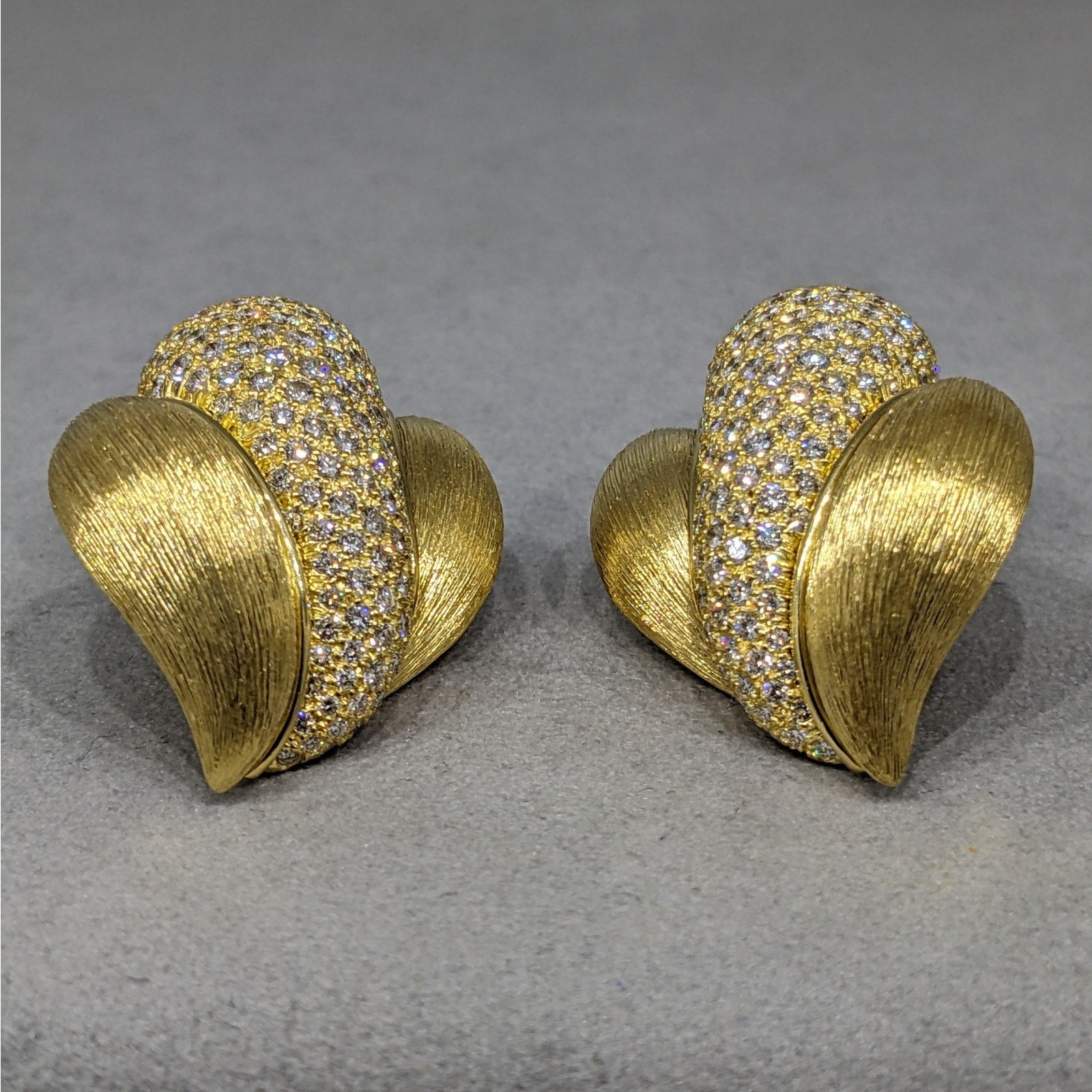 Henry Dunay Diamond Pave Earrings in Textured 18k Yellow Gold