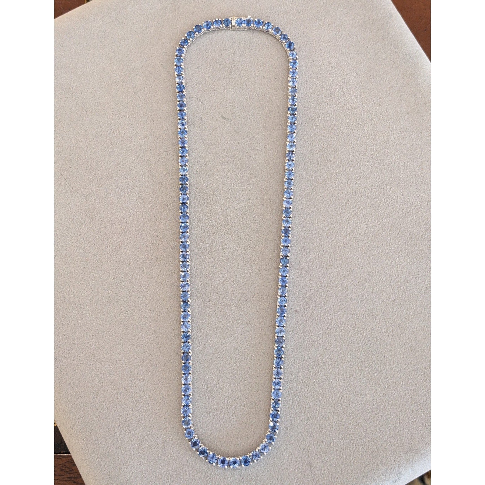 Natural Sapphire Tennis Necklace in 14k White Gold 17"