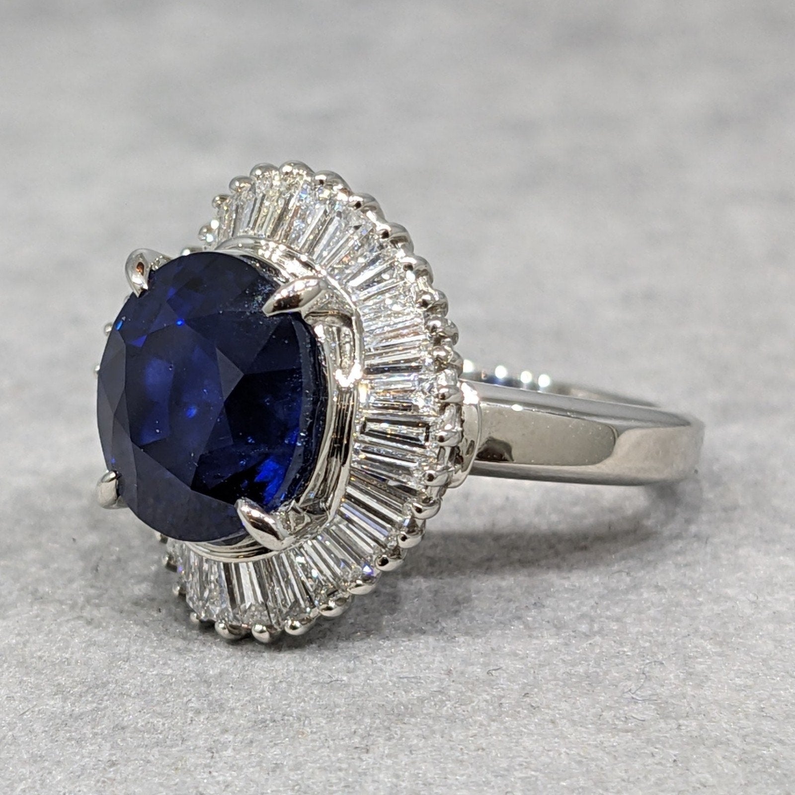 Natural Oval 6.26 ct Sapphire and Diamond Ballerina Ring in Platinum