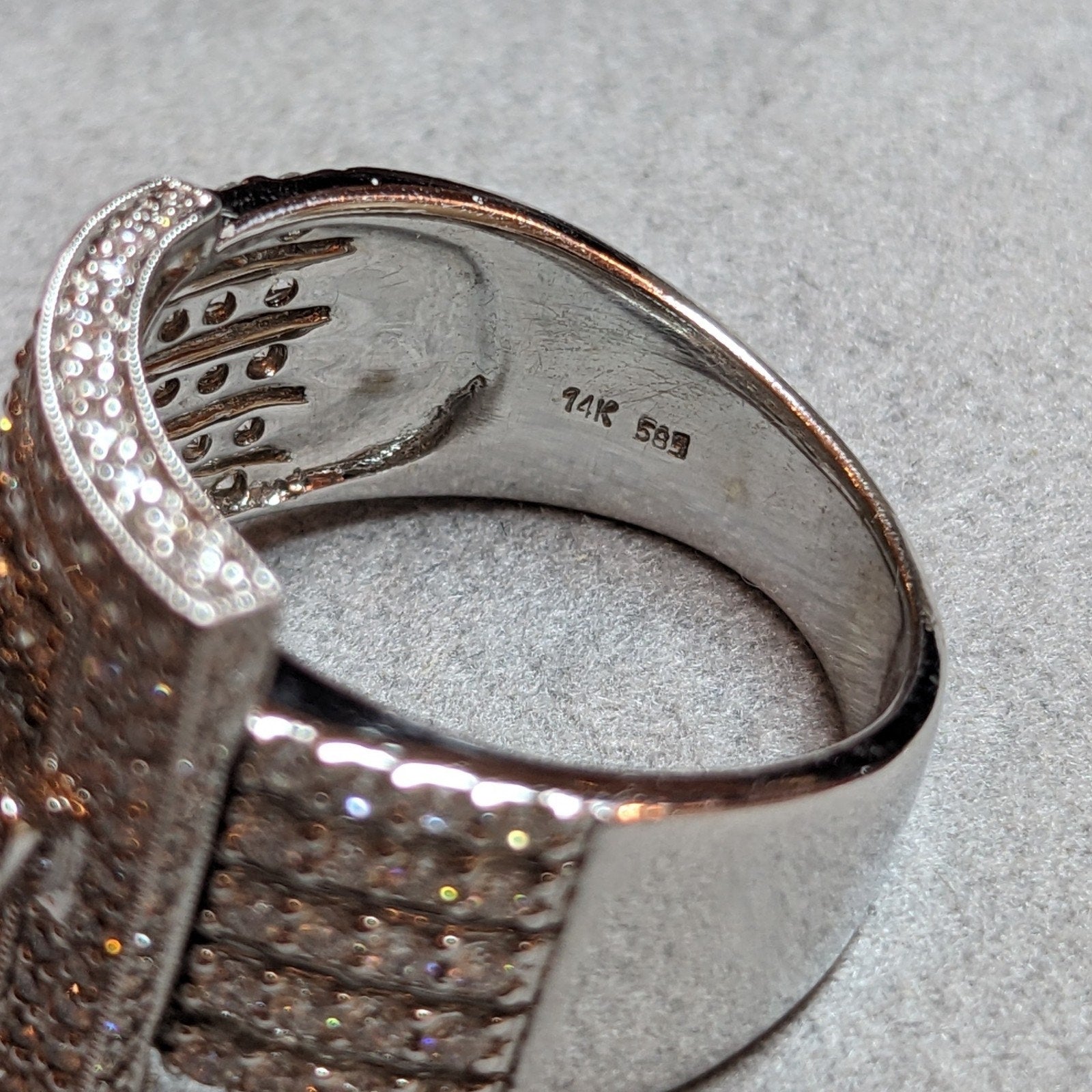 Wide Five Row Diamond Buckle Ring in 14k White Gold
