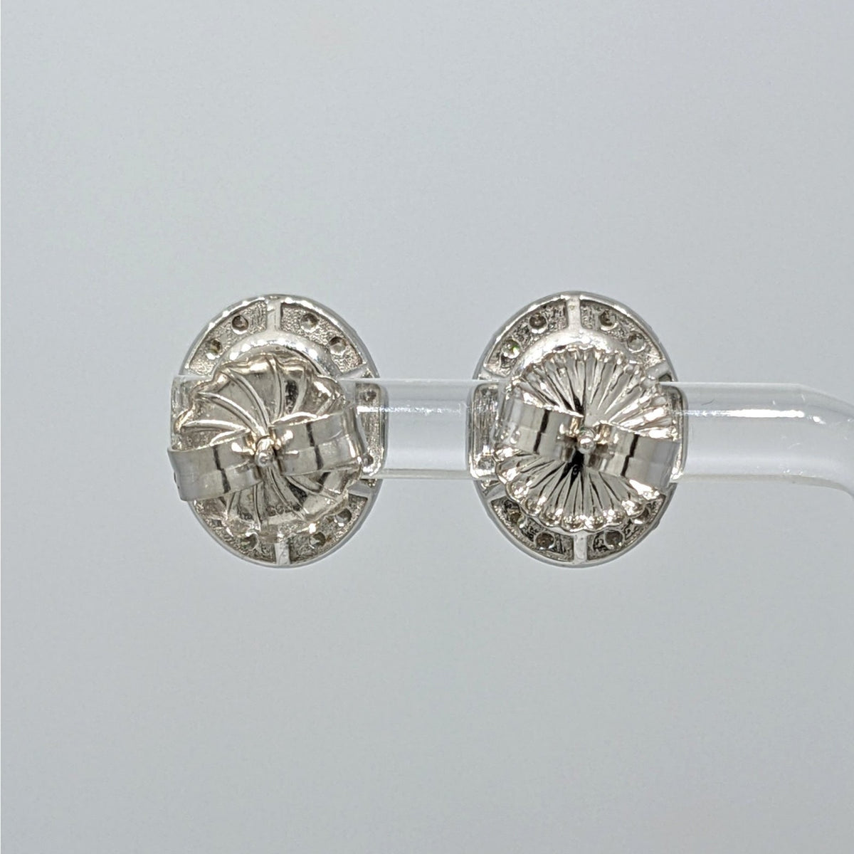 Natural Emerald Oval Stud Earrings with Diamonds in 14k White Gold