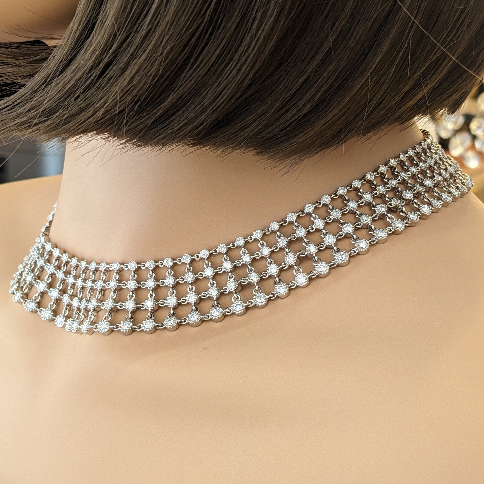 Wide Openwork Collar Diamond Necklace in 18k White Gold